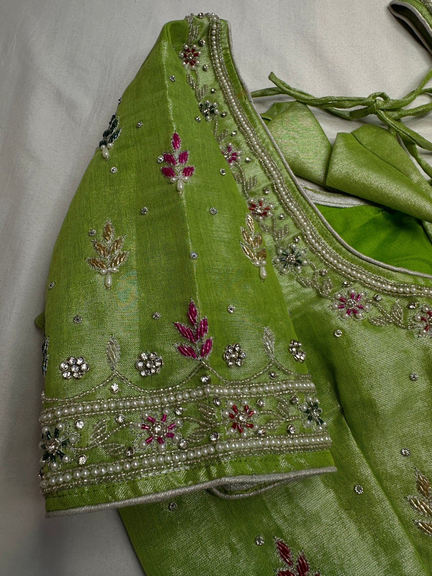 Green Tissue Multi Color Maggam Blouse