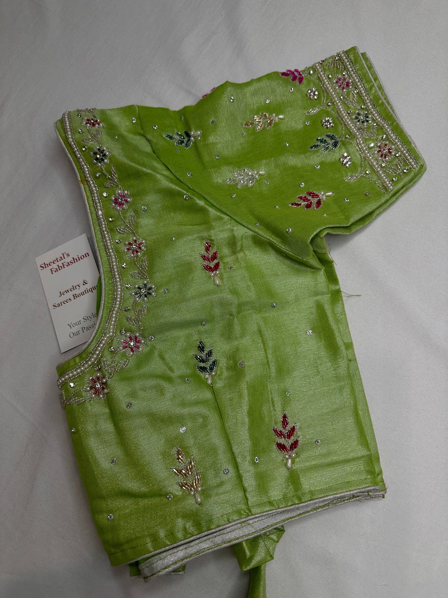 Green Tissue Multi Color Maggam Blouse