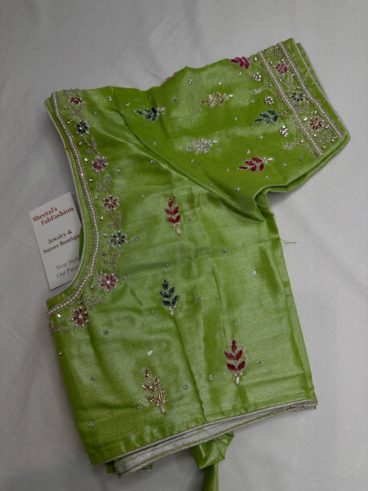 Green Tissue Multi Color Maggam Blouse
