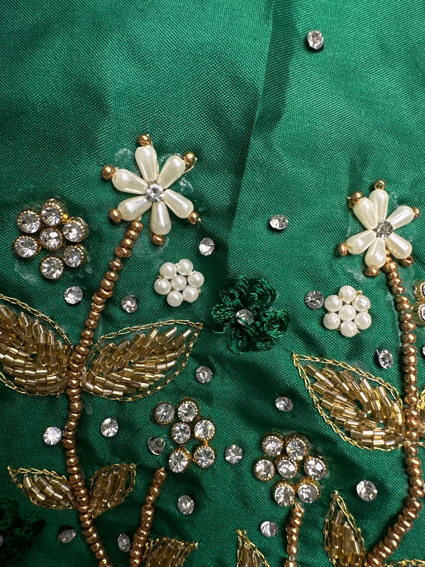 Green Kardana Pearls Maggam Blouse