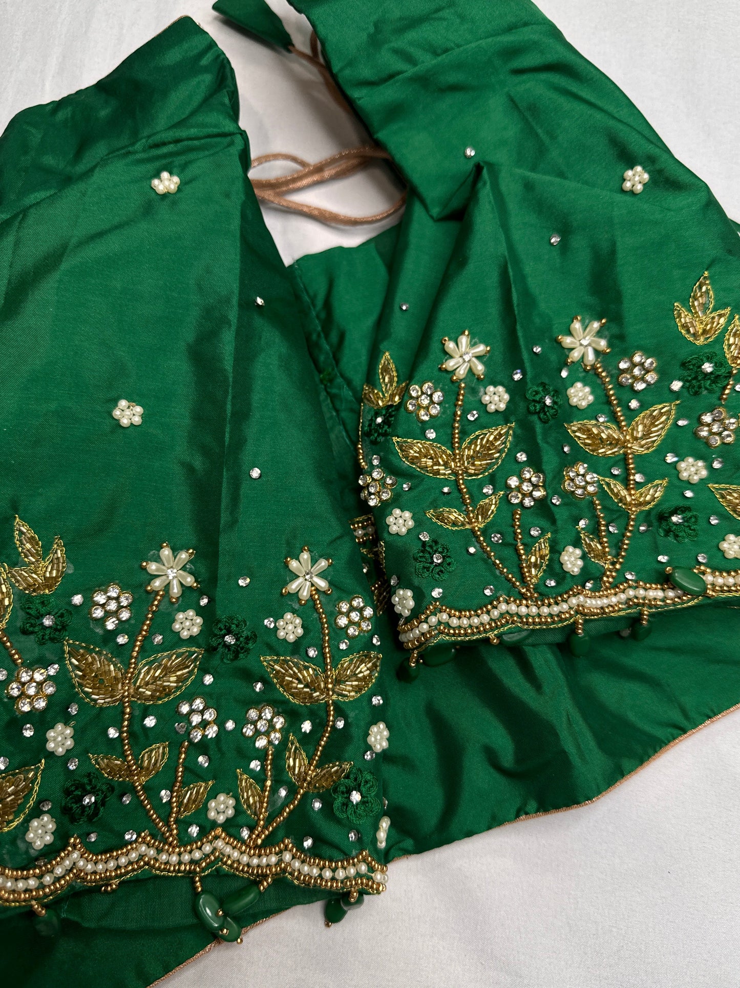 Green Kardana Pearls Maggam Blouse