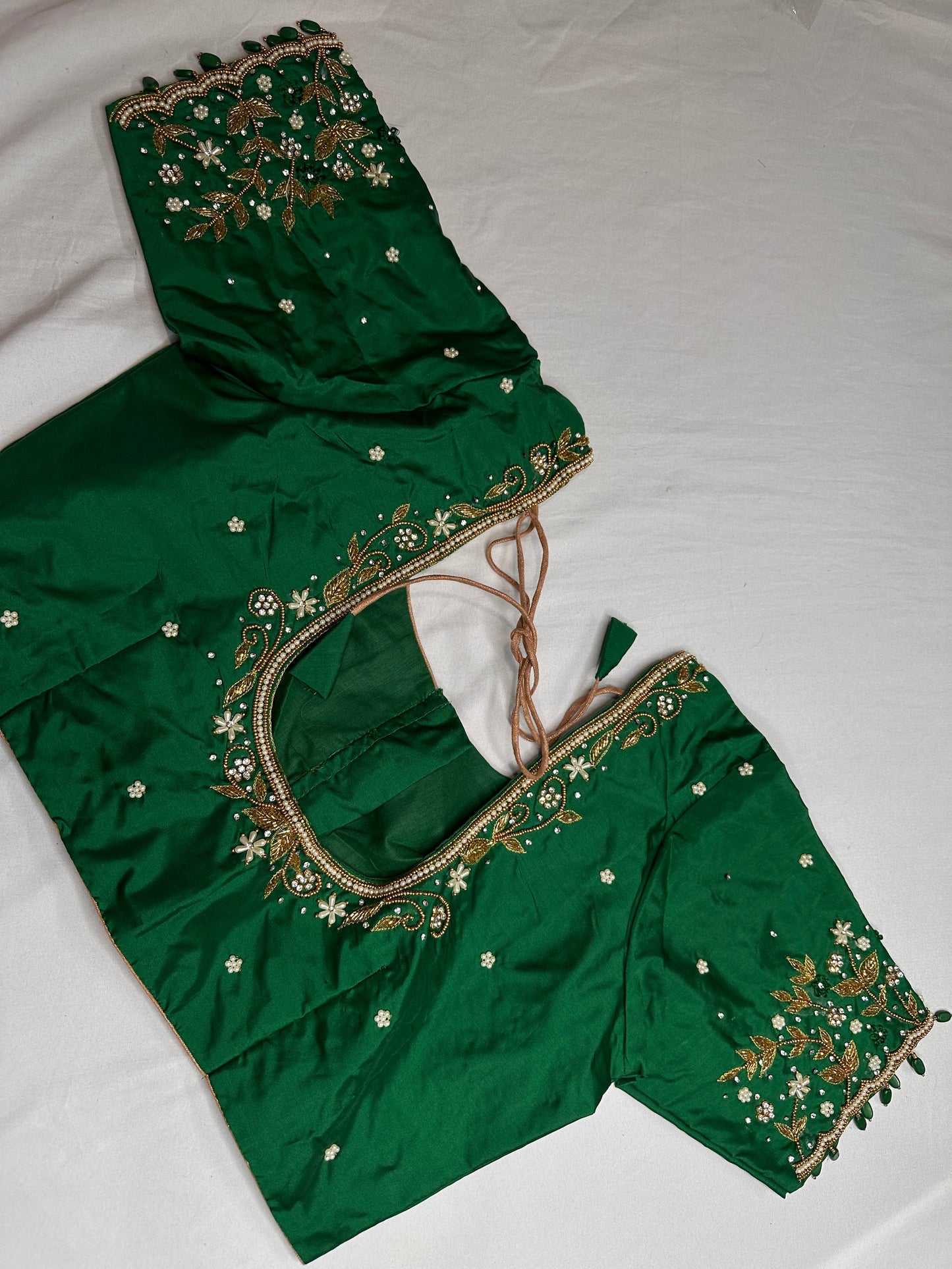 Green Kardana Pearls Maggam Blouse