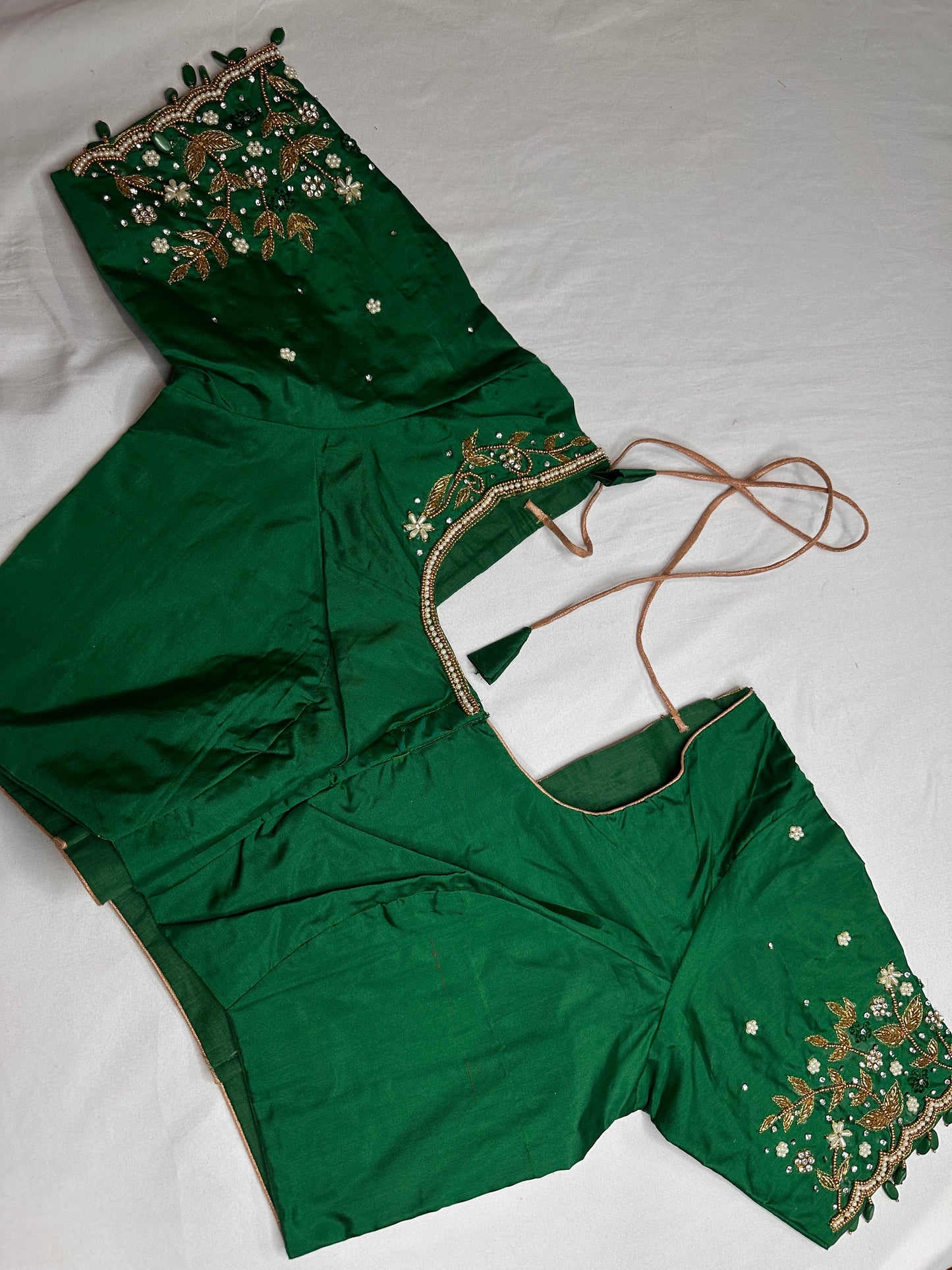 Green Kardana Pearls Maggam Blouse