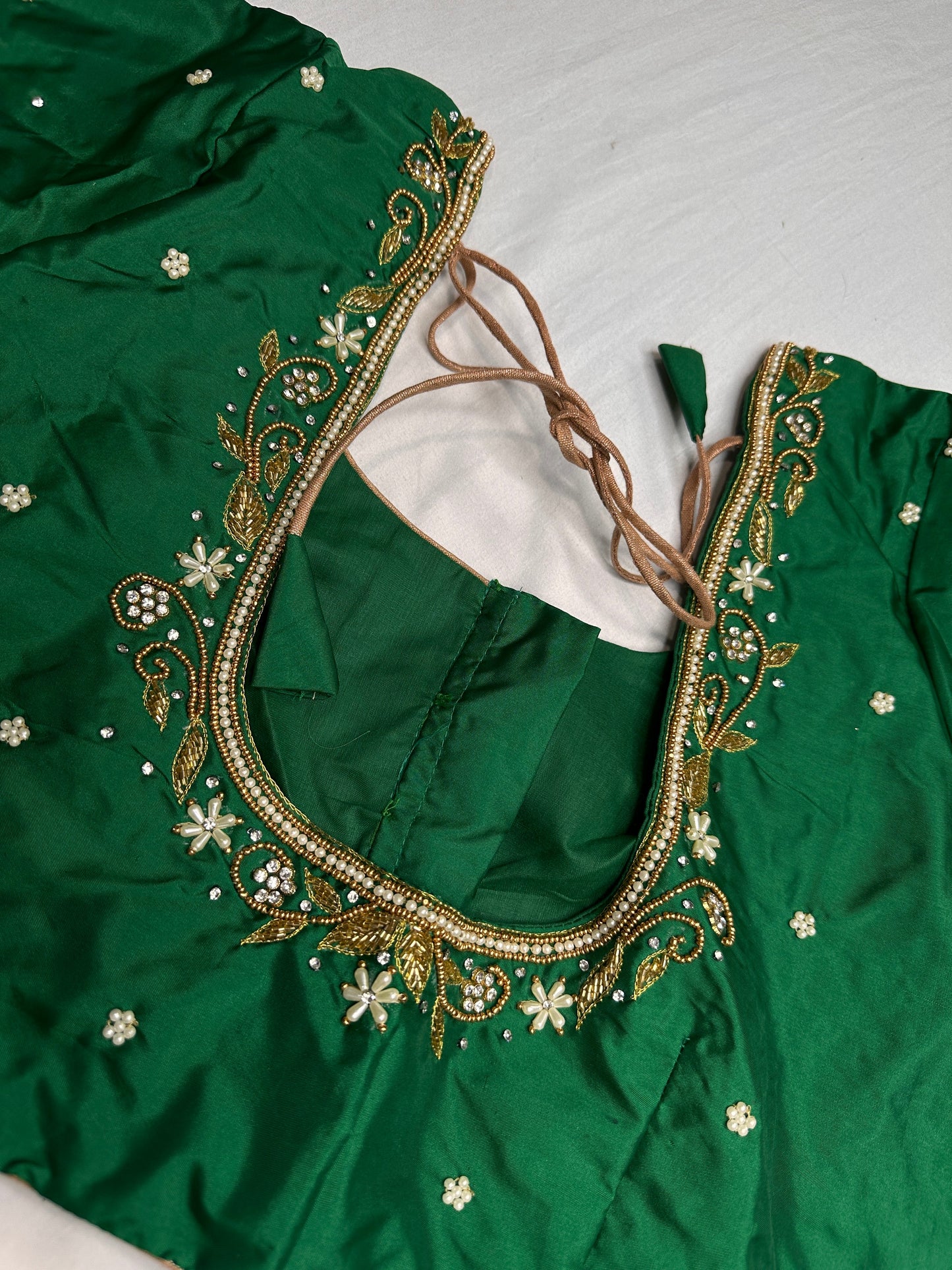 Green Kardana Pearls Maggam Blouse