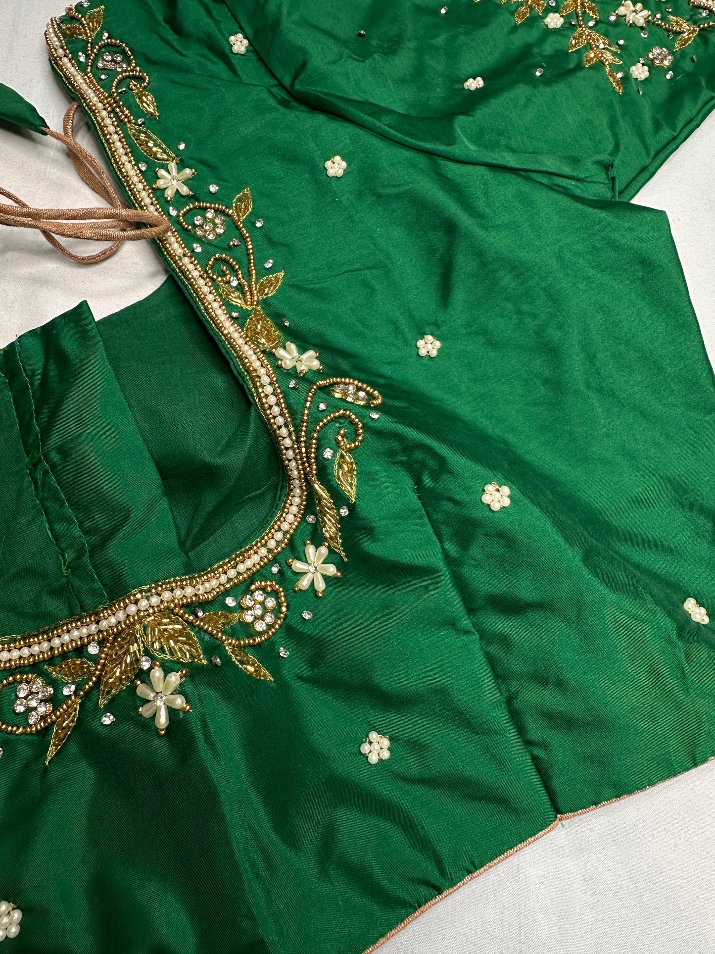 Green Kardana Pearls Maggam Blouse