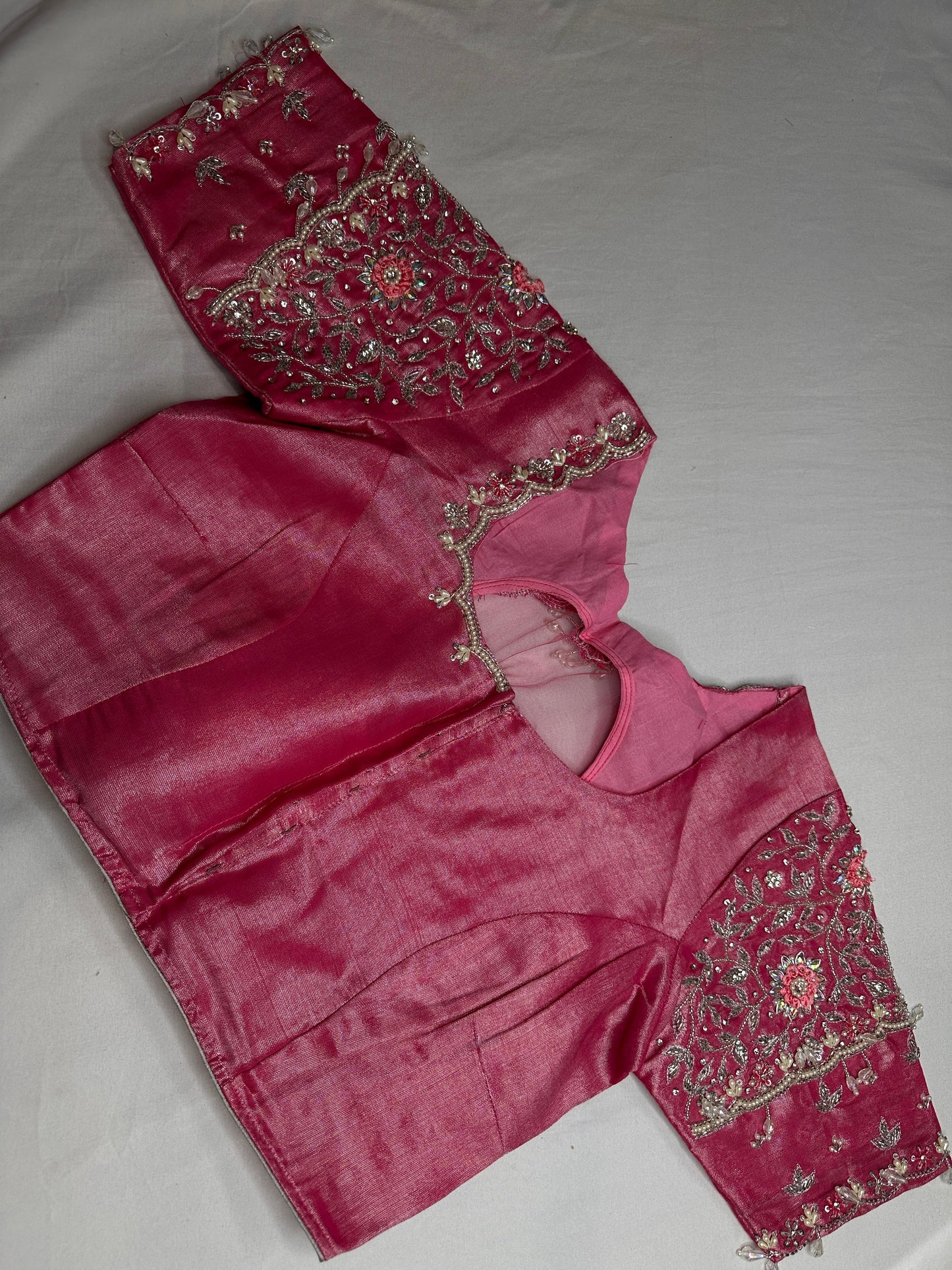 Pink Tissue Silver Kardana Color Maggam Blouse