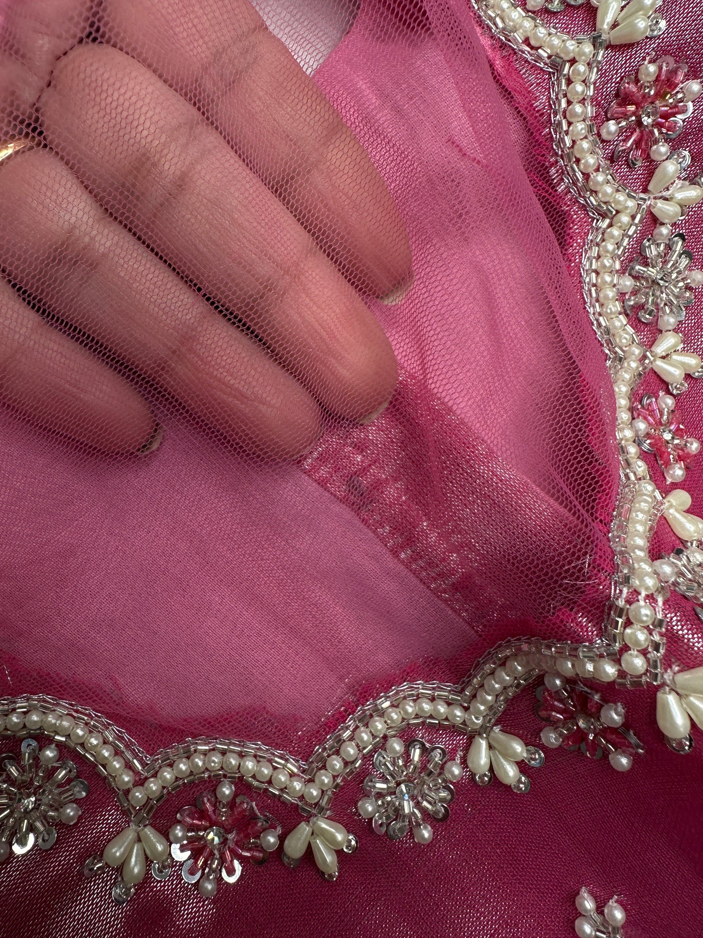 Pink Tissue Silver Kardana Color Maggam Blouse