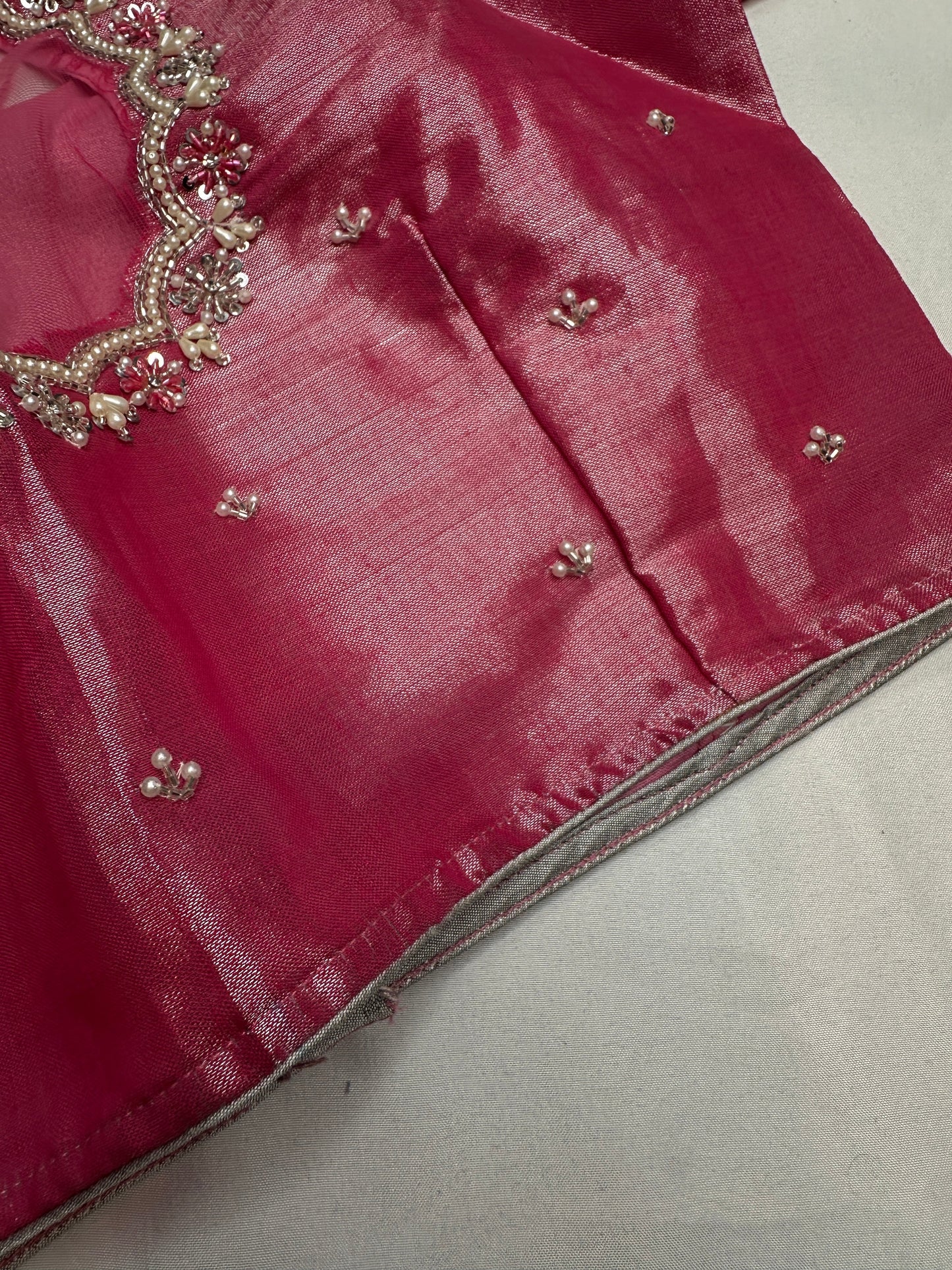 Pink Tissue Silver Kardana Color Maggam Blouse