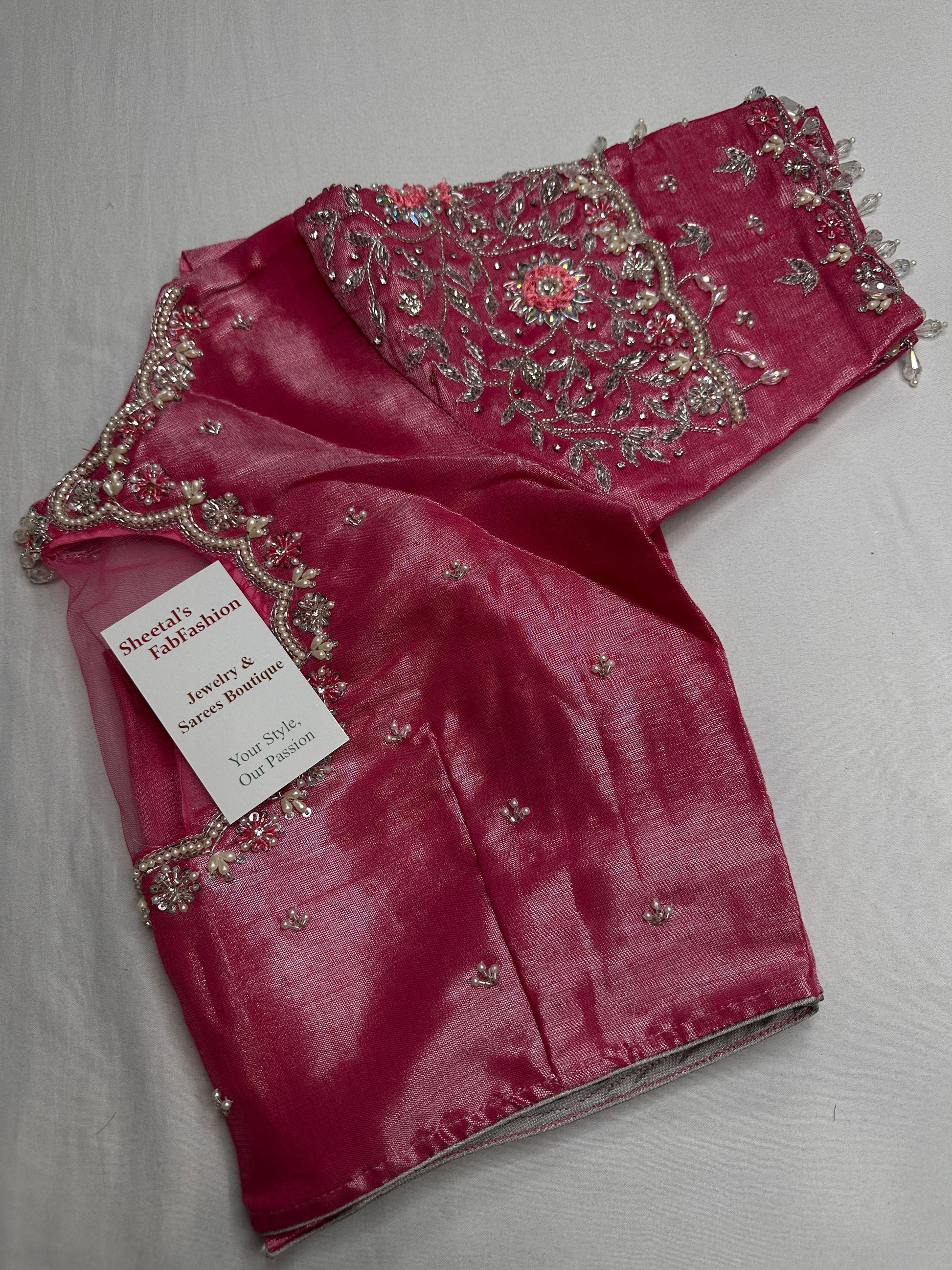 Pink Tissue Silver Kardana Color Maggam Blouse