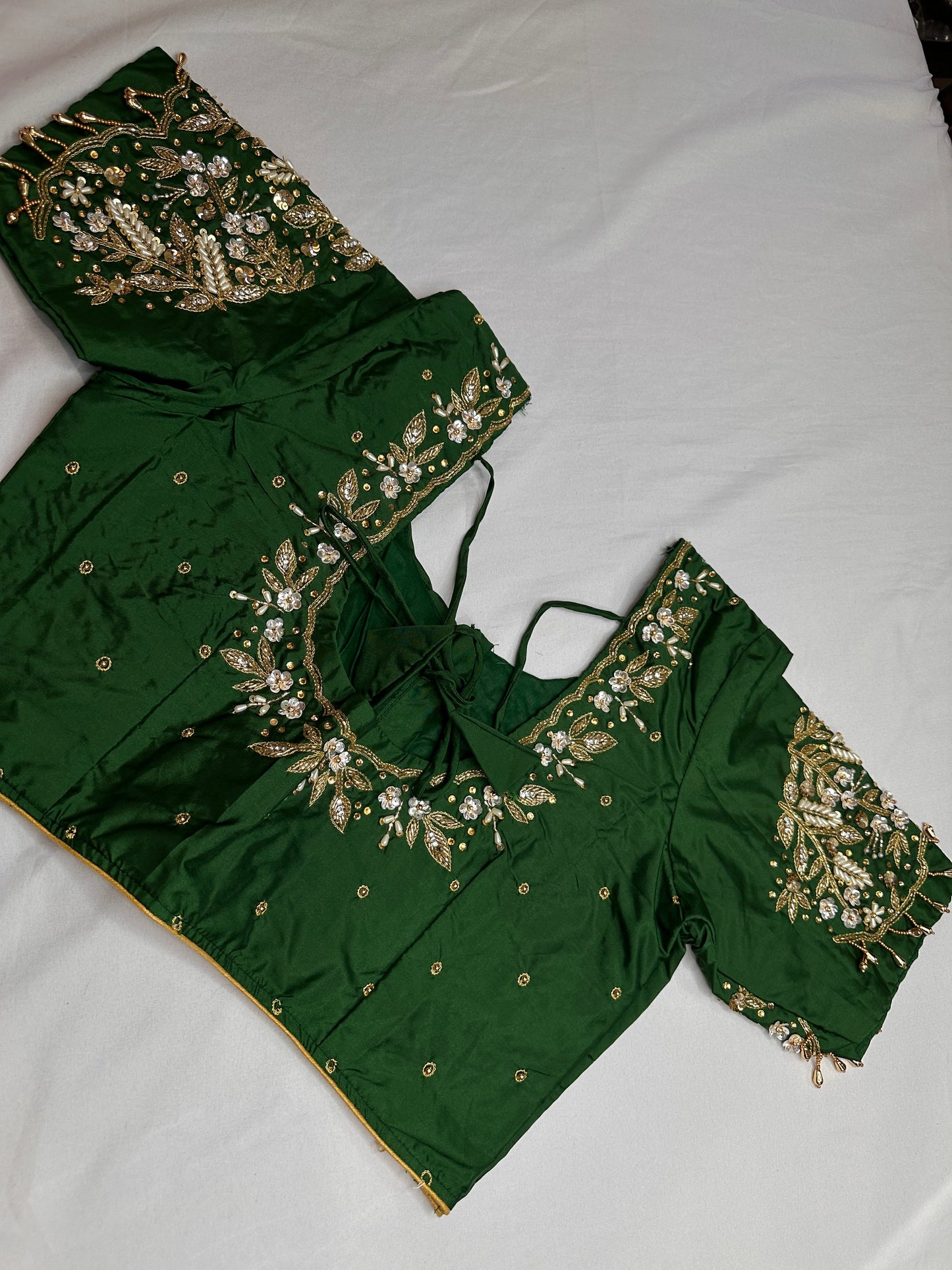 Pearl Maggam Green Blouse