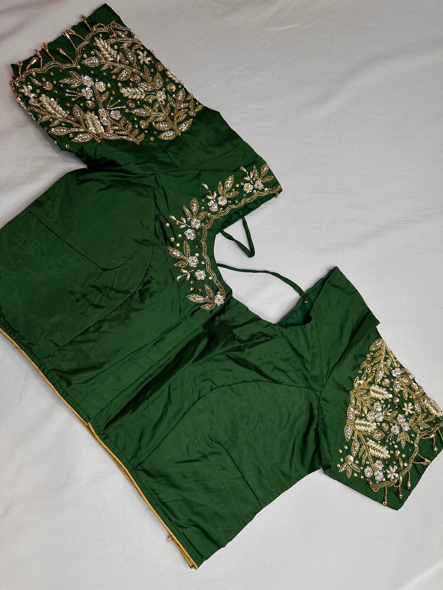 Pearl Maggam Green Blouse