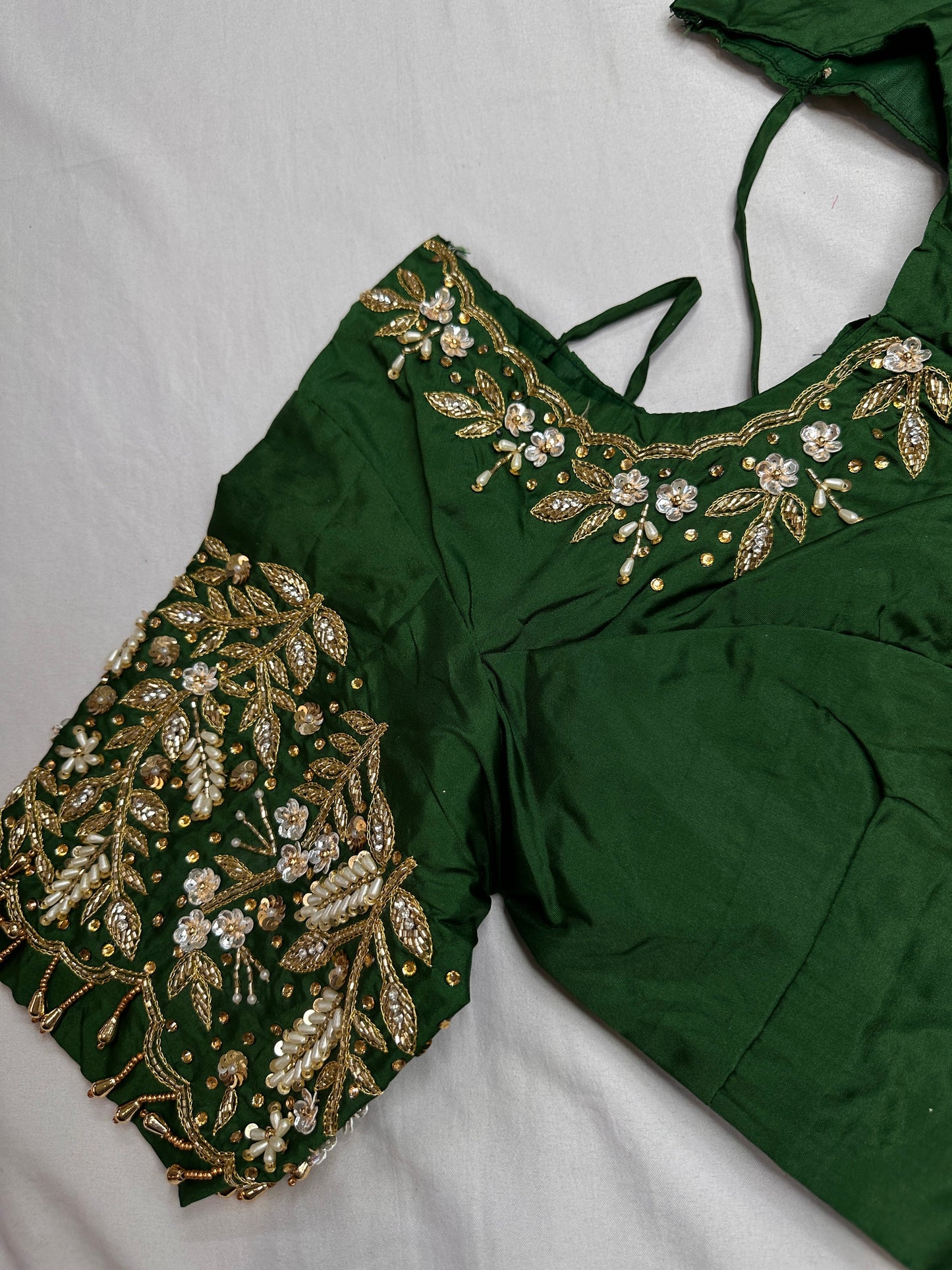 Pearl Maggam Green Blouse