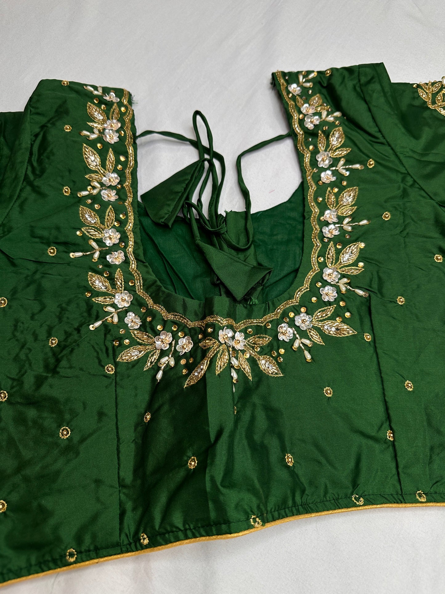 Pearl Maggam Green Blouse