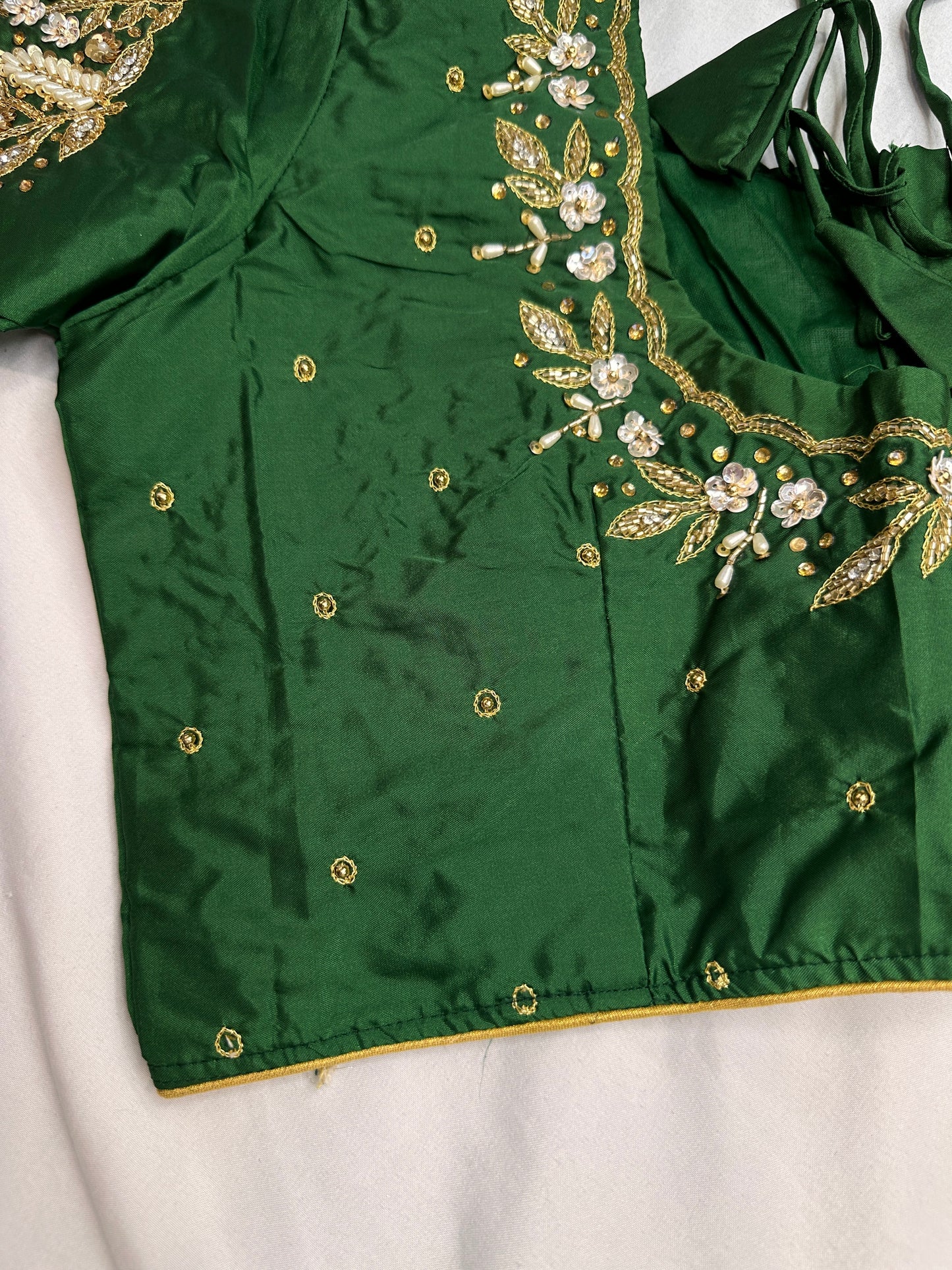 Pearl Maggam Green Blouse