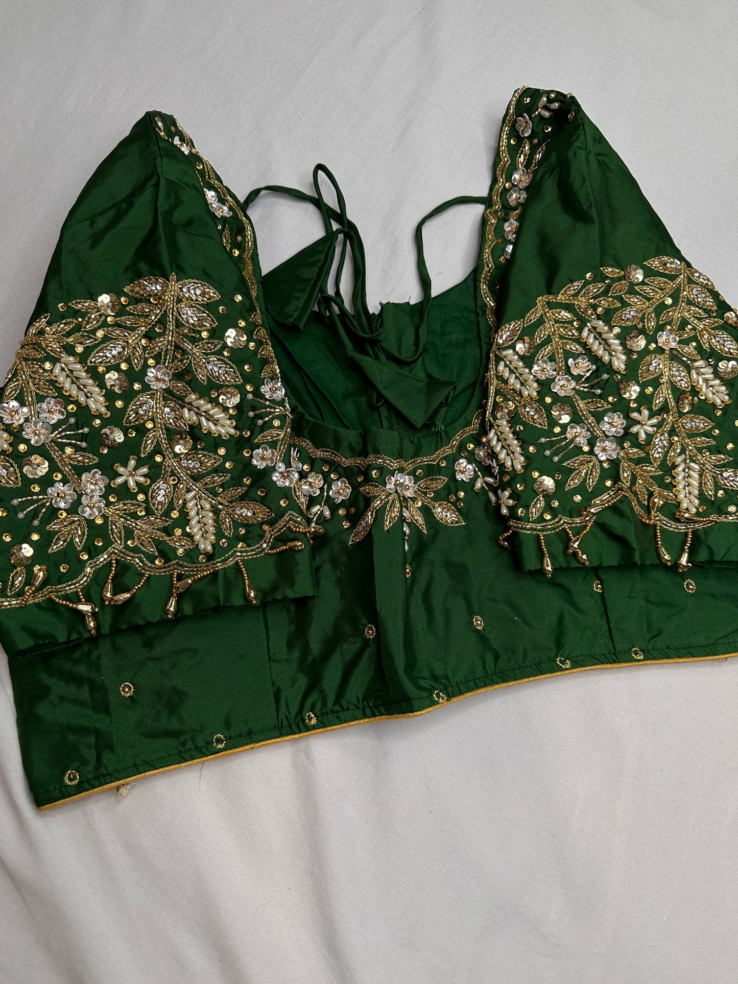 Pearl Maggam Green Blouse