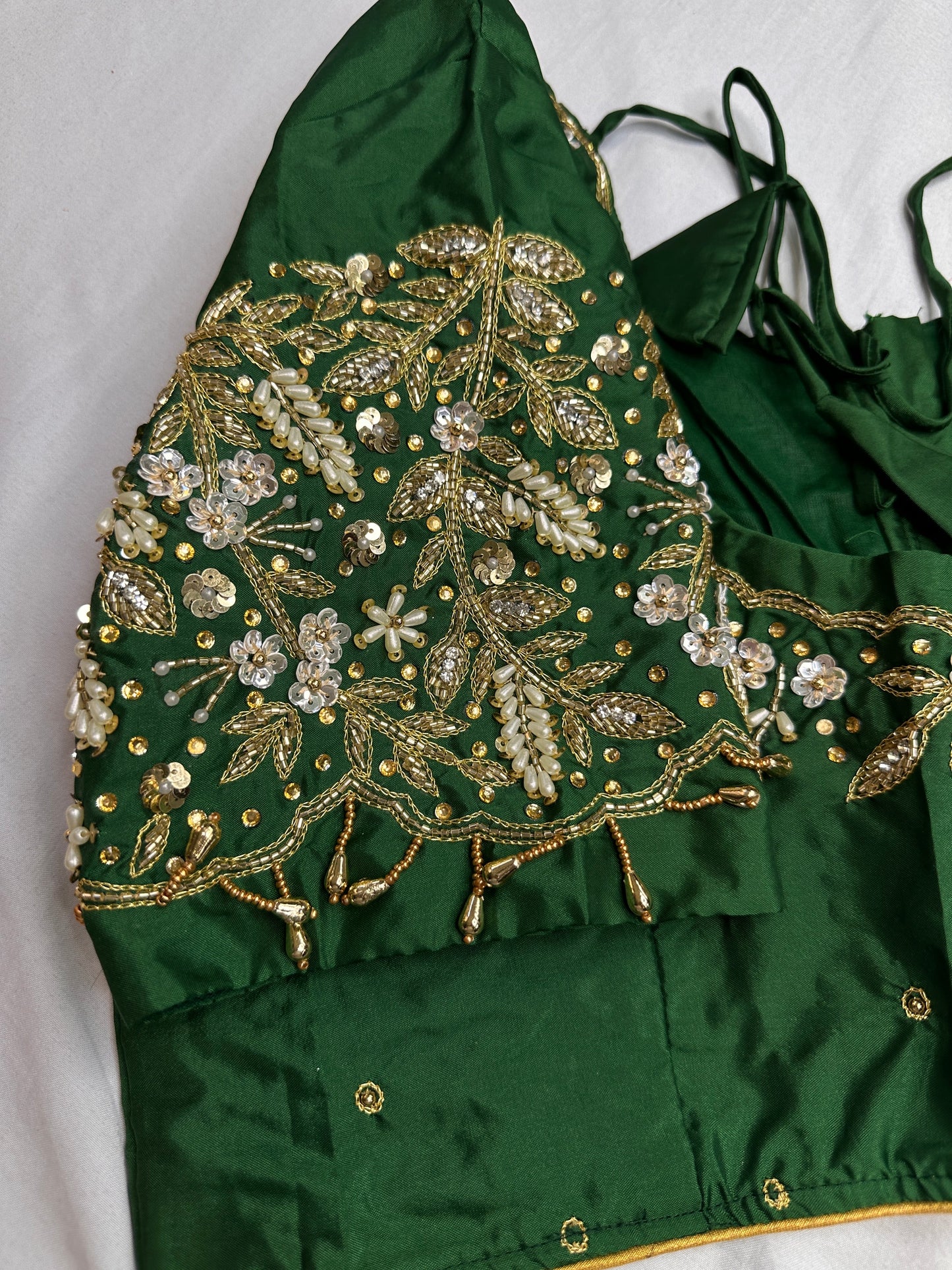 Pearl Maggam Green Blouse