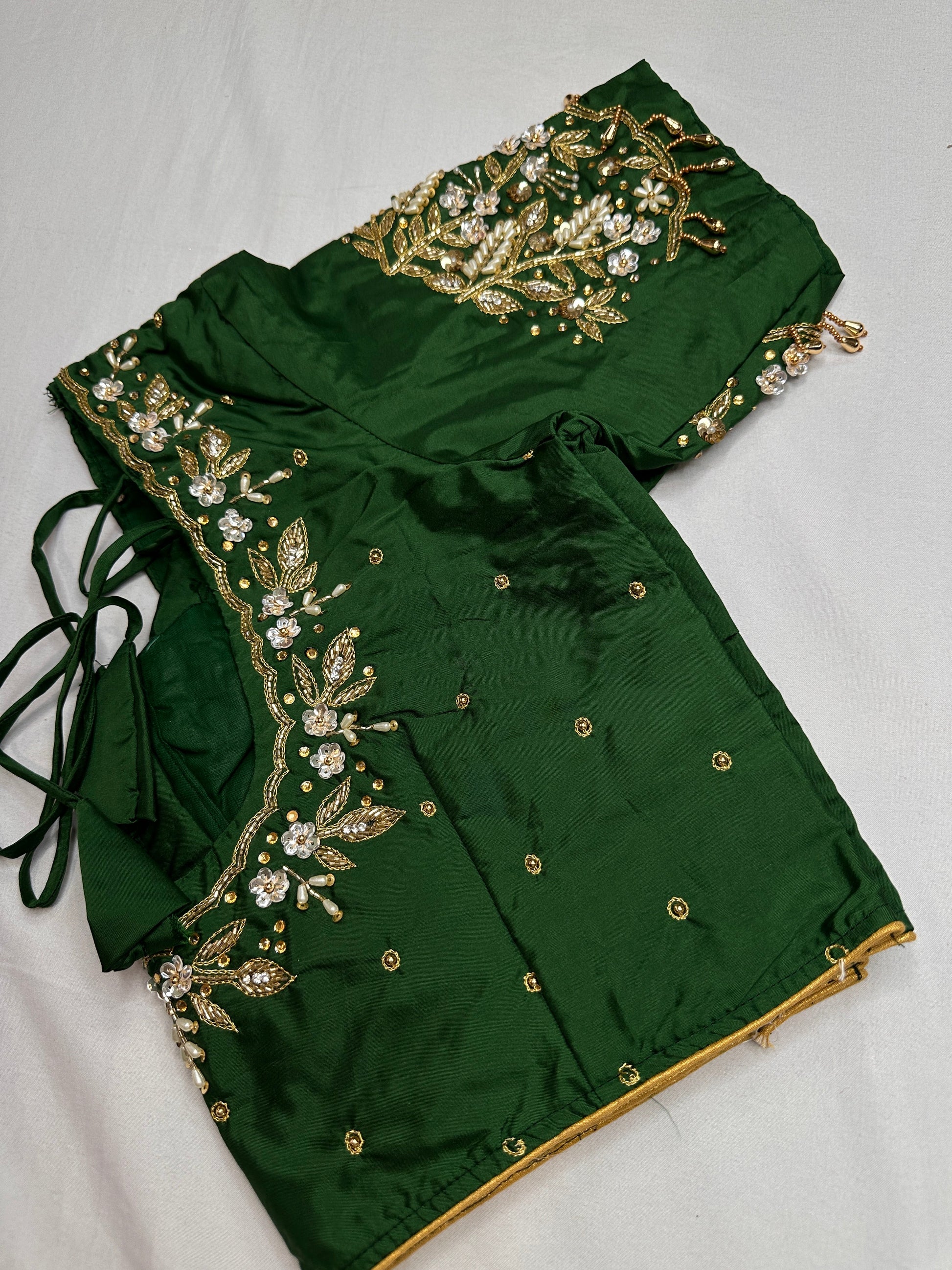 Pearl Maggam Green Blouse