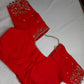 Red Kardana Pearls Maggam Blouse