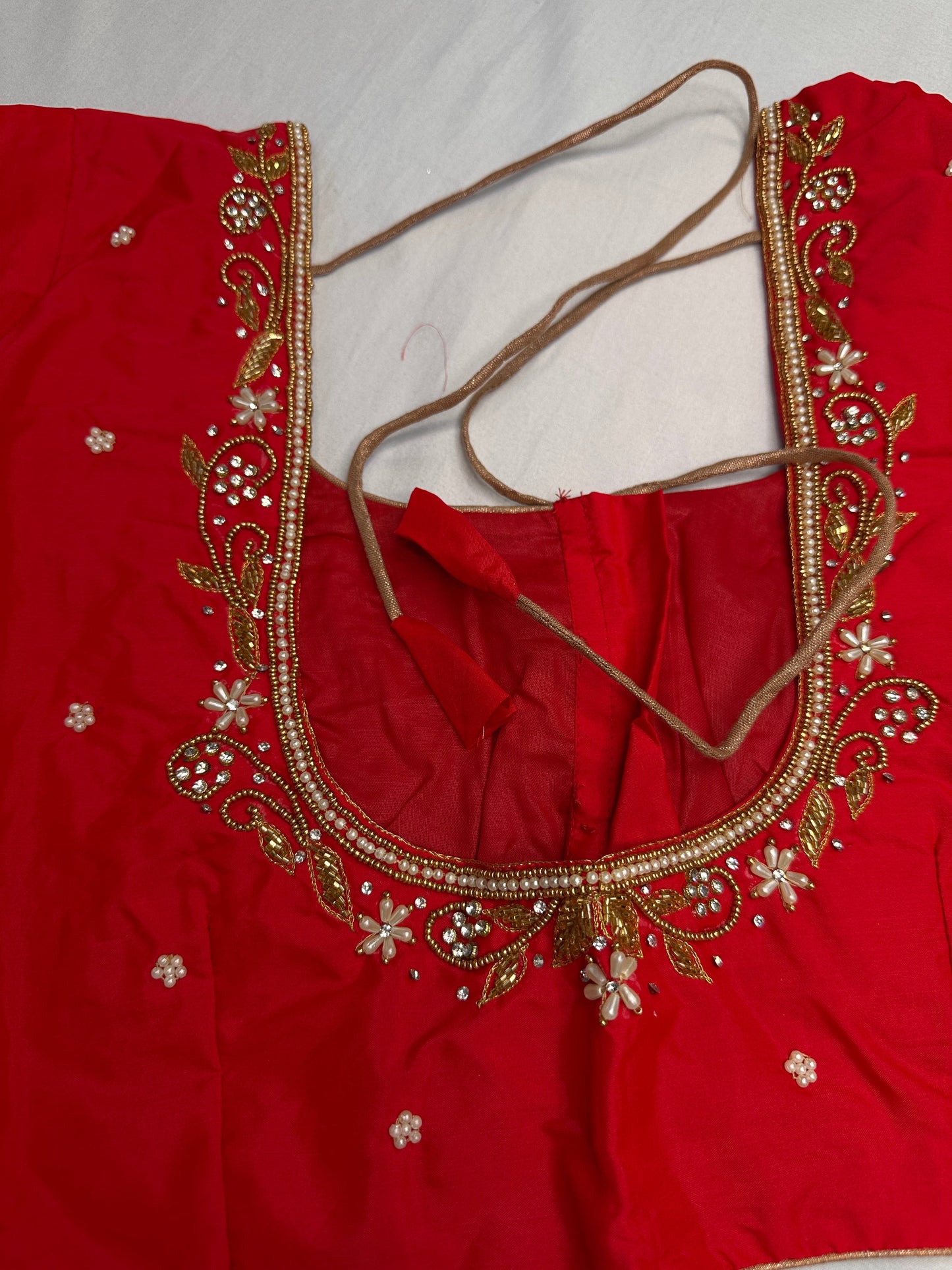 Red Kardana Pearls Maggam Blouse