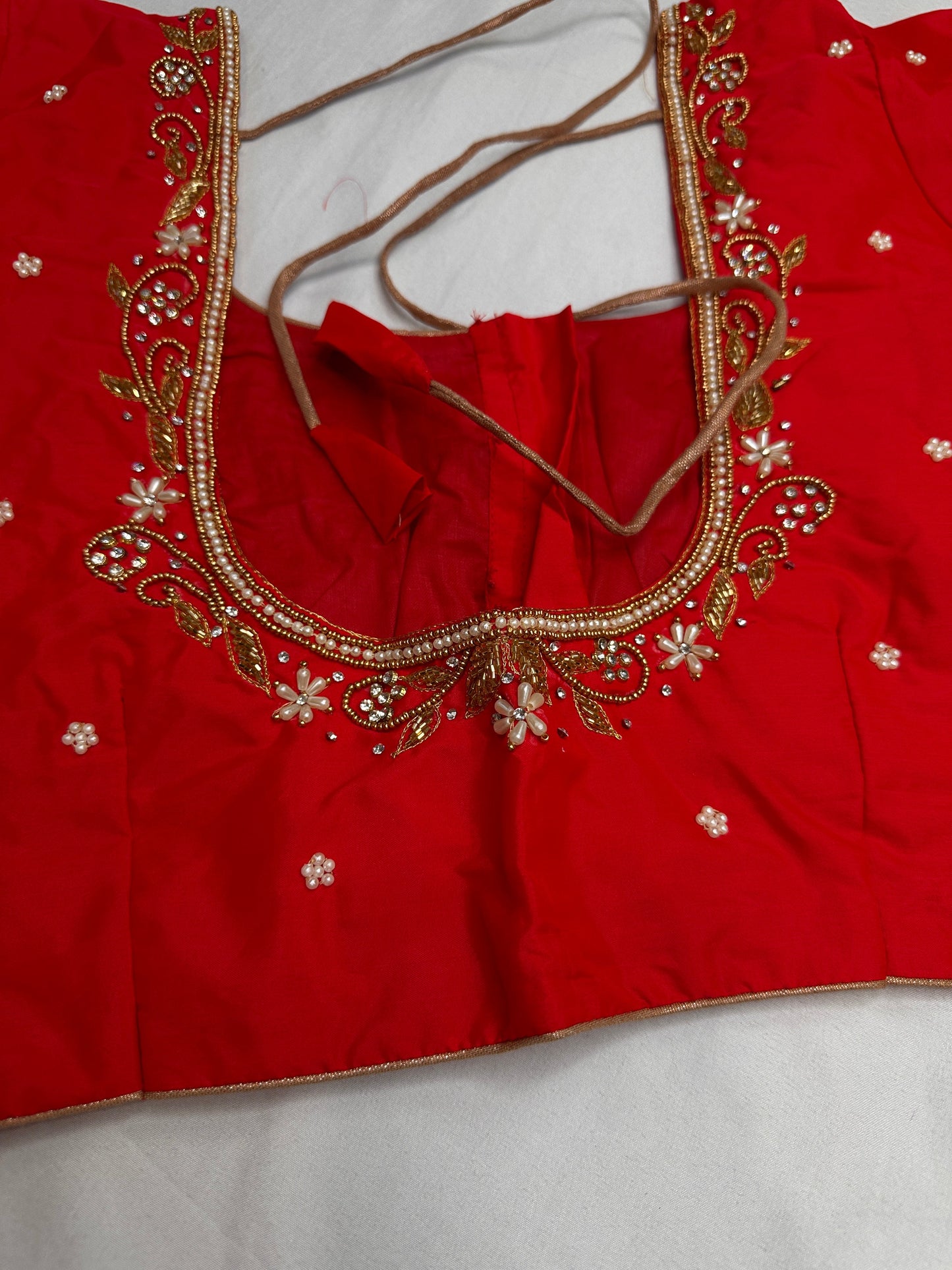 Red Kardana Pearls Maggam Blouse