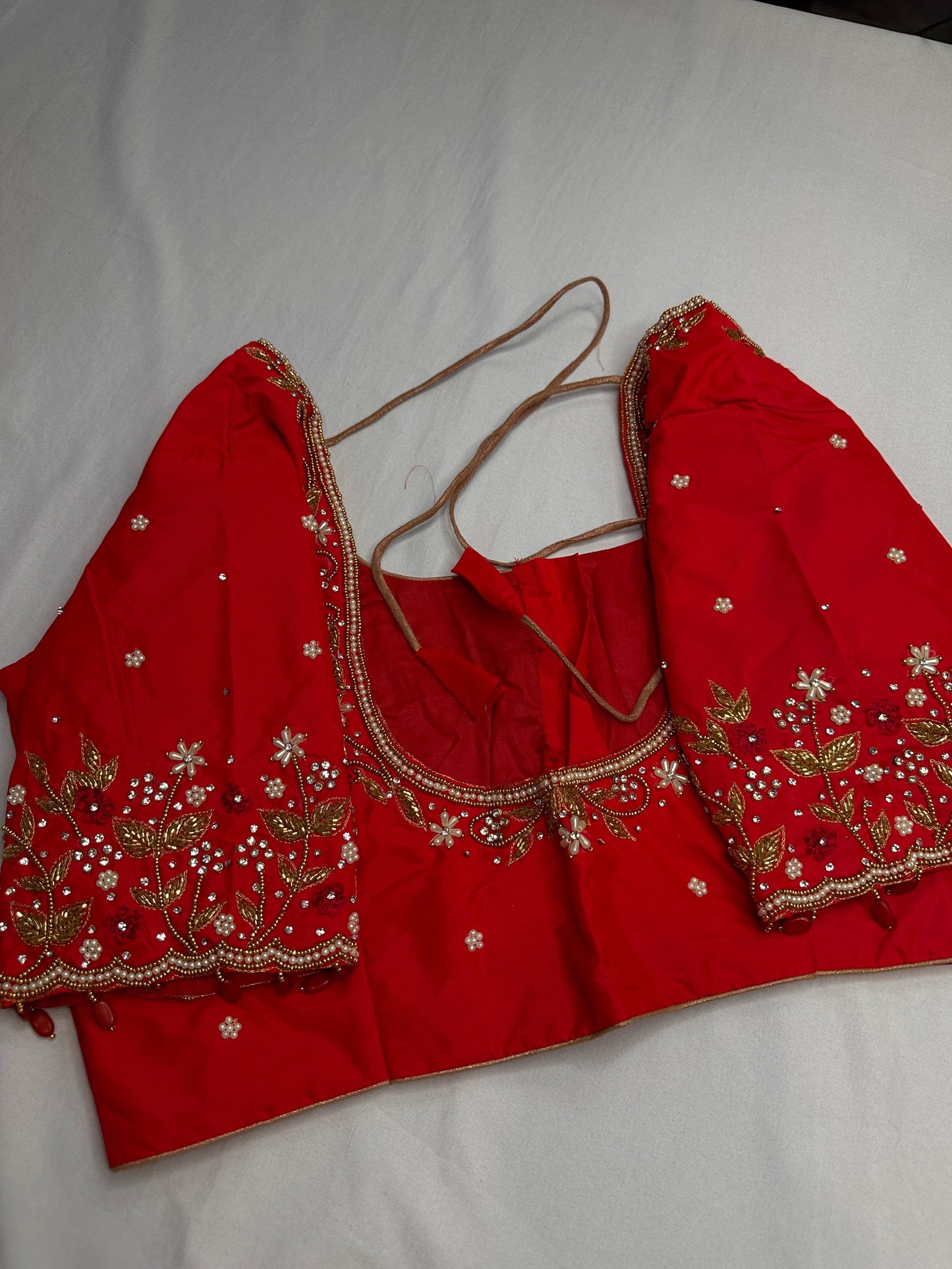 Red Kardana Pearls Maggam Blouse