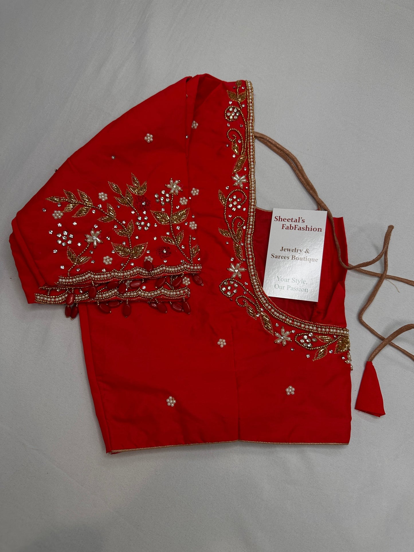 Red Kardana Pearls Maggam Blouse