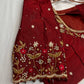 Maroon Red Kardana Pearls Maggam Blouse