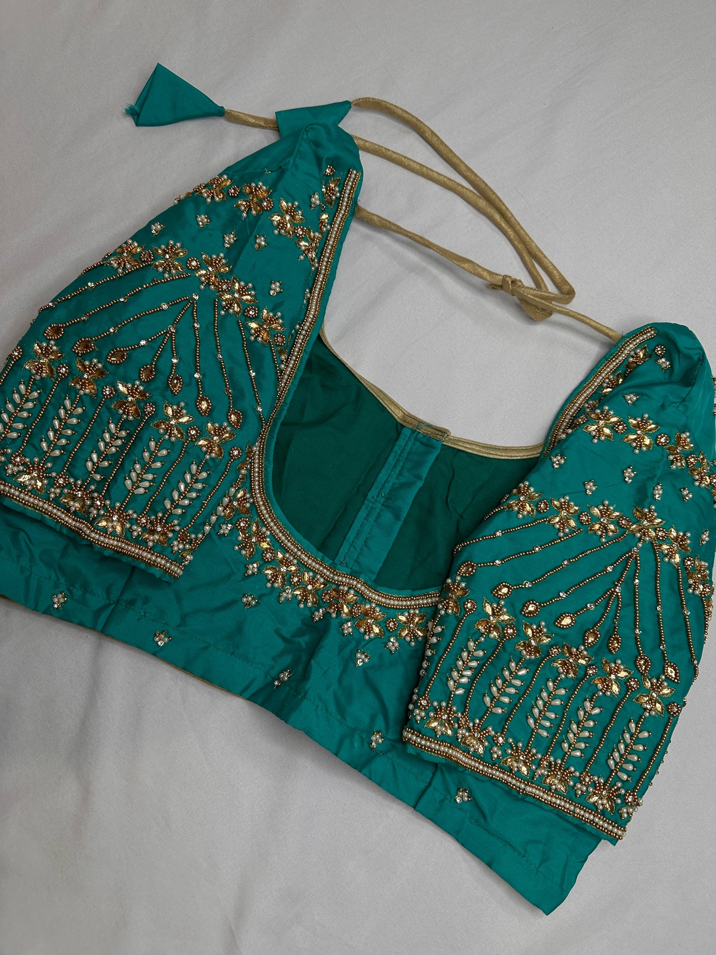 Teal Kardana Pearls Maggam Blouse