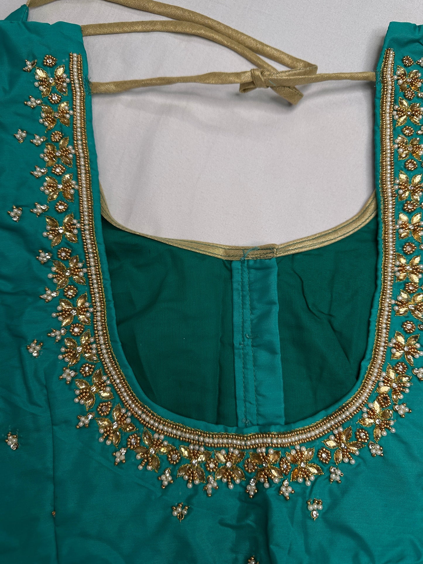Teal Kardana Pearls Maggam Blouse