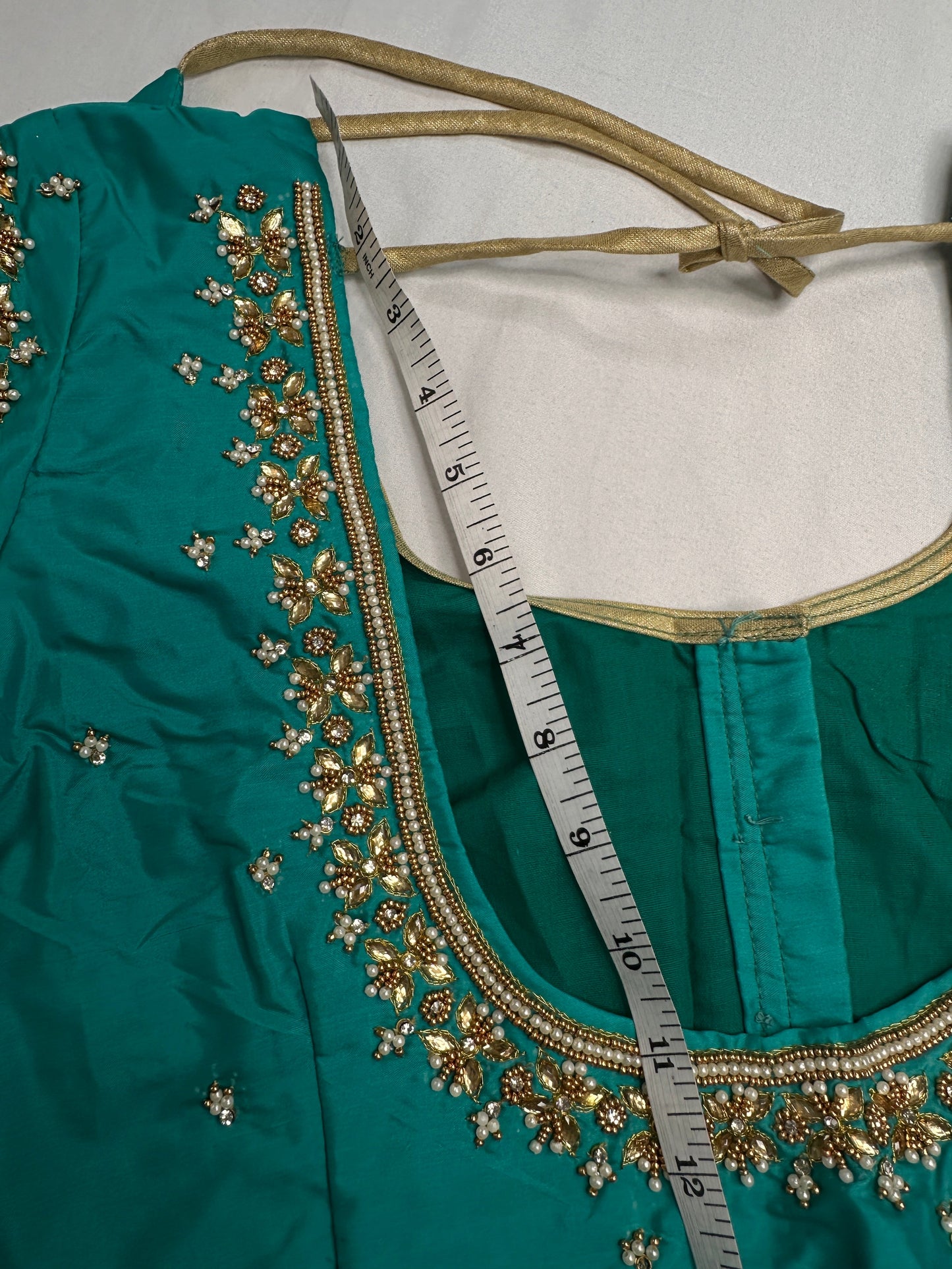 Teal Kardana Pearls Maggam Blouse