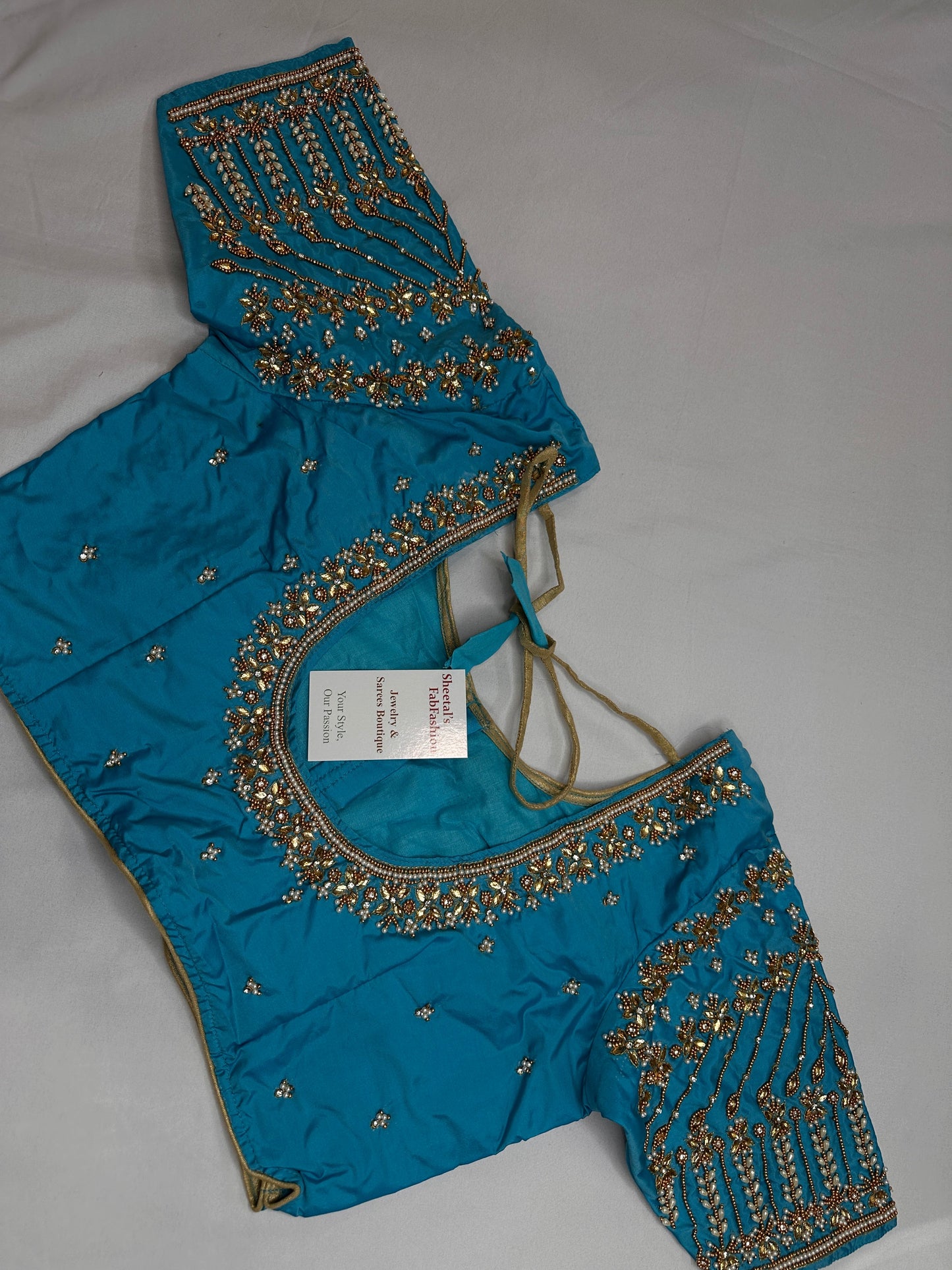 Blue Kardana Pearls Maggam Blouse