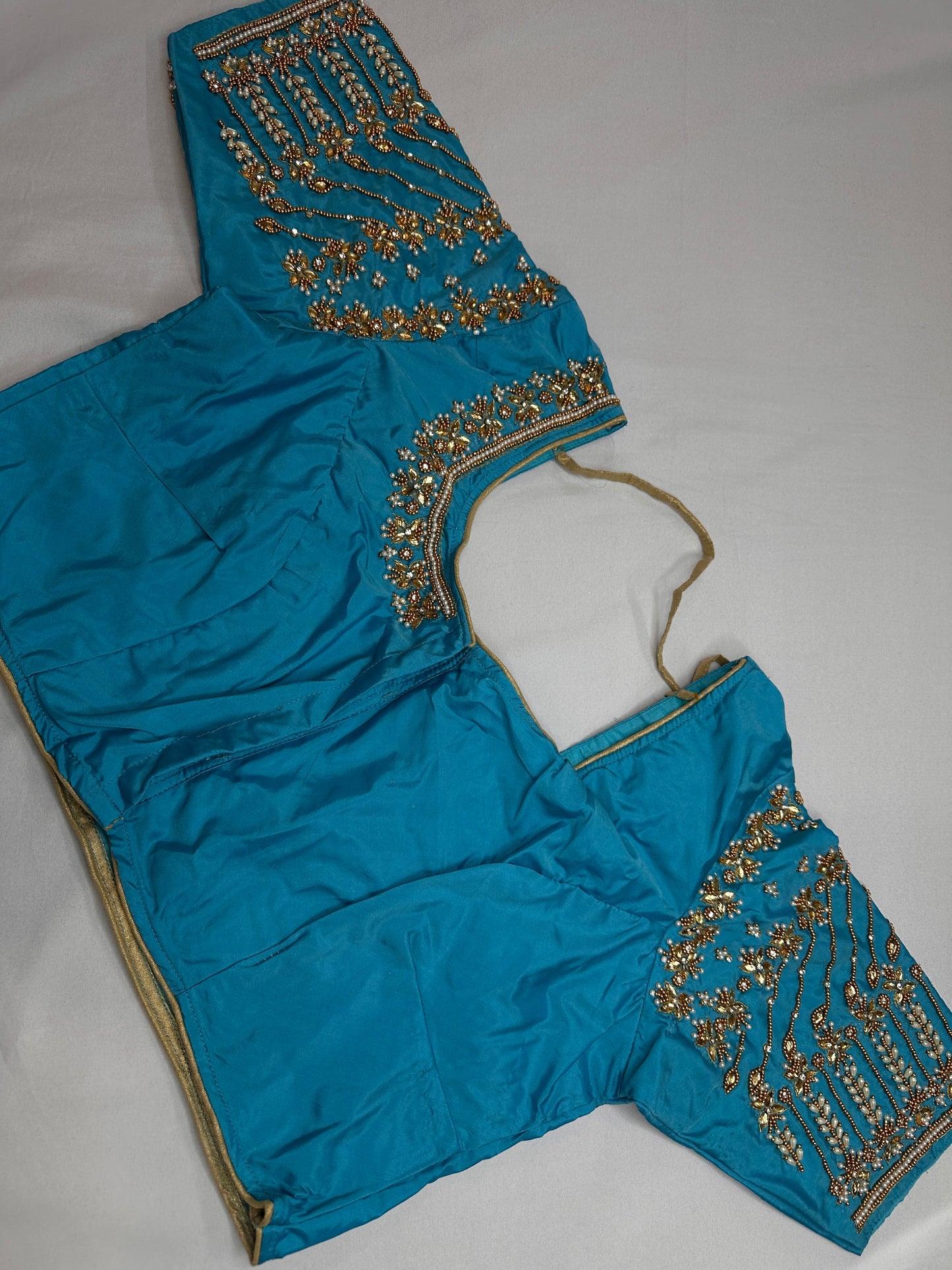Blue Kardana Pearls Maggam Blouse