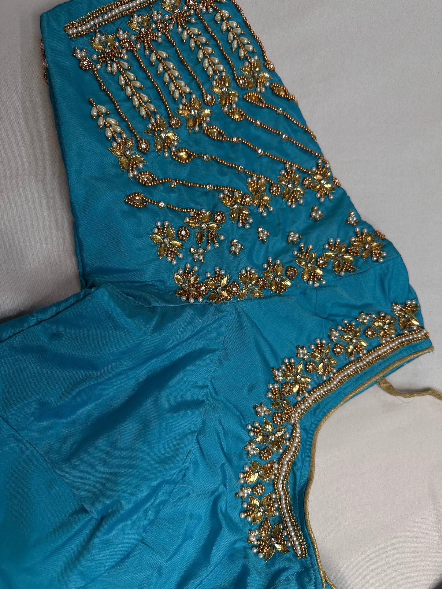 Blue Kardana Pearls Maggam Blouse