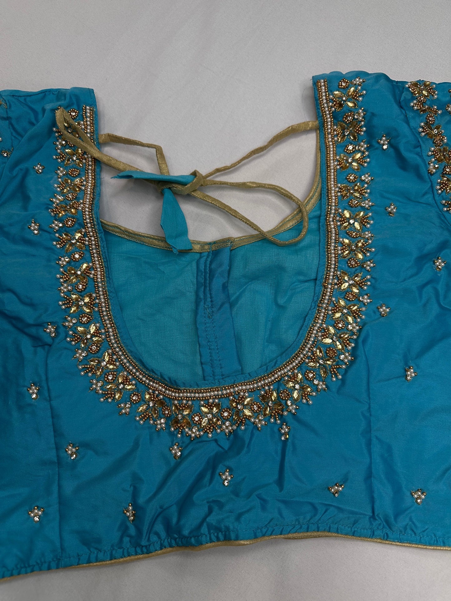 Blue Kardana Pearls Maggam Blouse