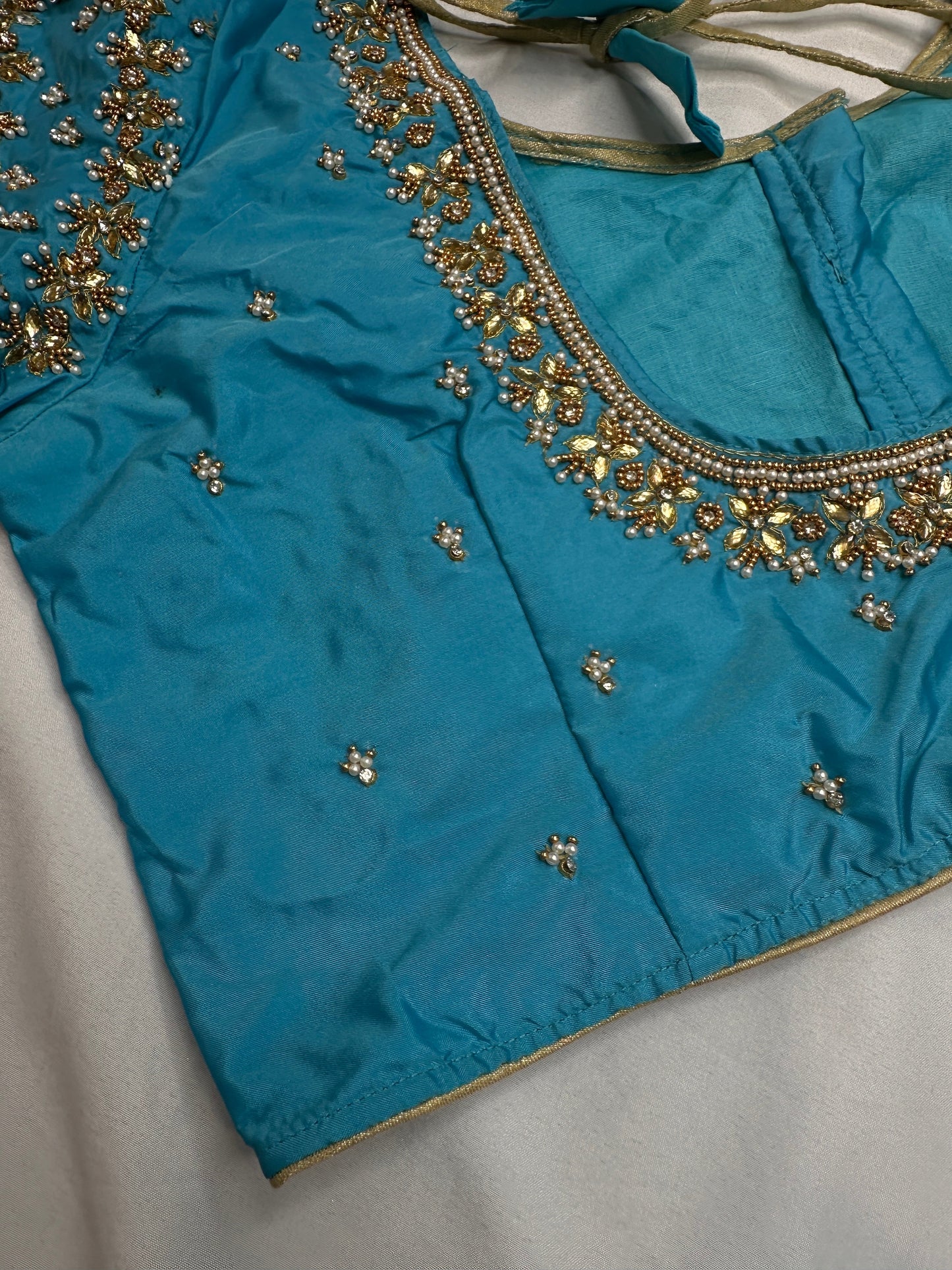 Blue Kardana Pearls Maggam Blouse