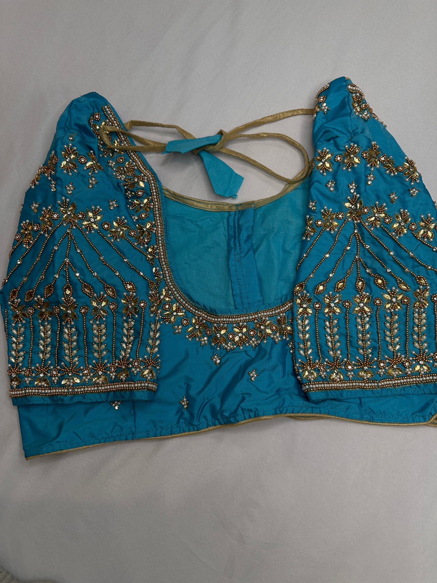 Blue Kardana Pearls Maggam Blouse
