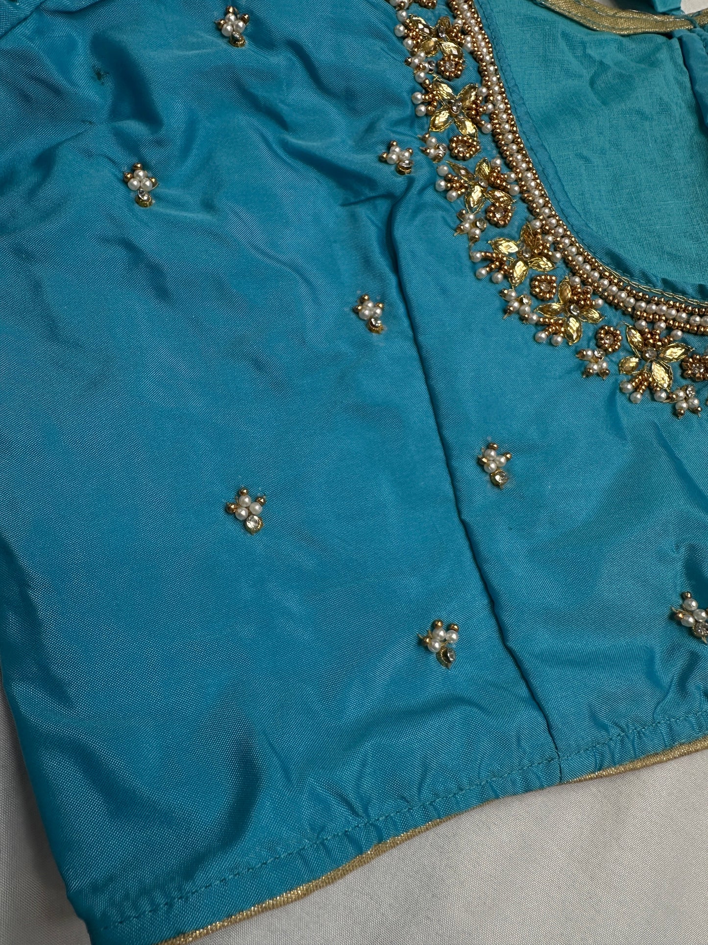 Blue Kardana Pearls Maggam Blouse