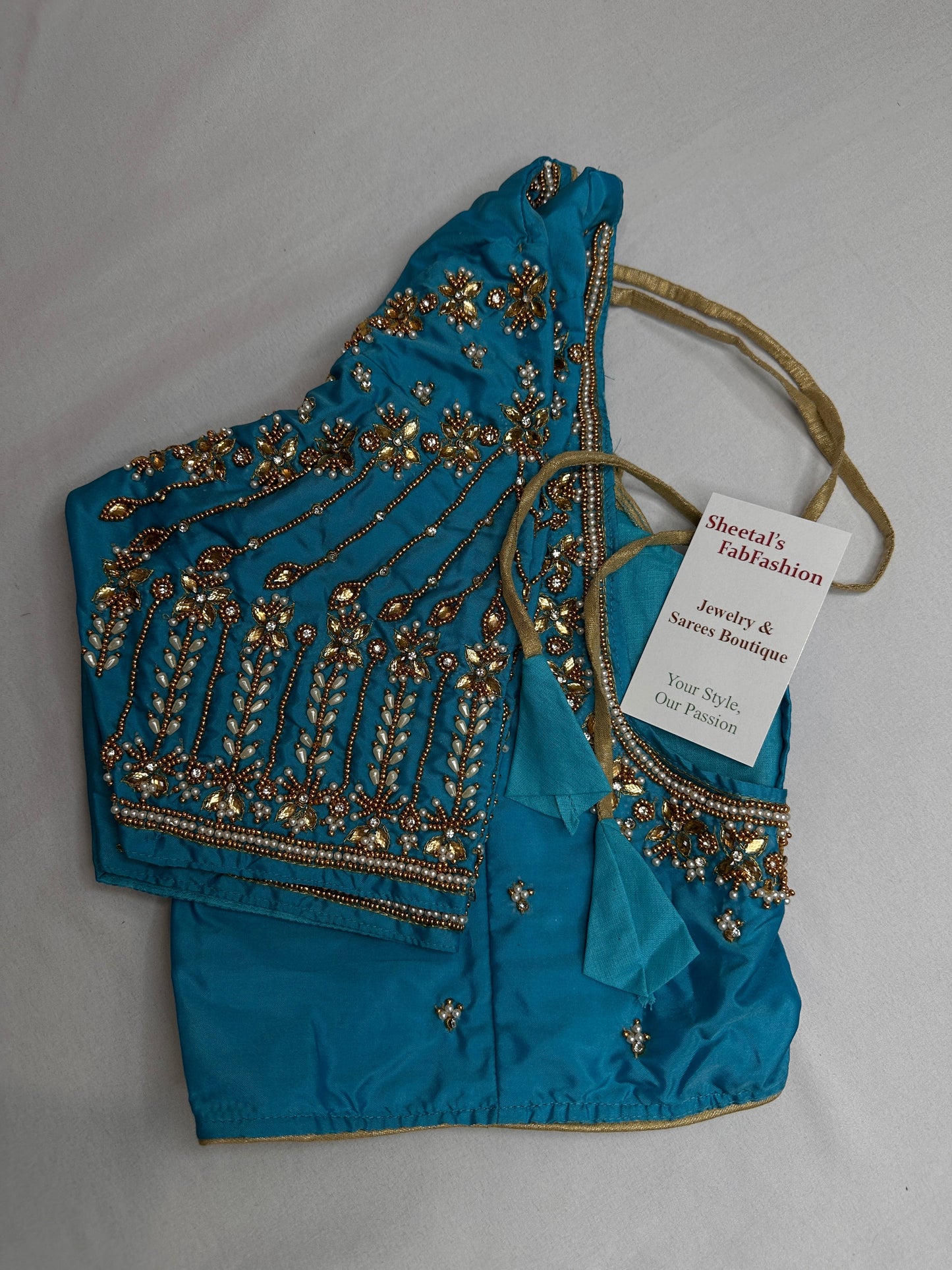 Blue Kardana Pearls Maggam Blouse