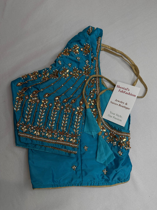 Blue Kardana Pearls Maggam Blouse