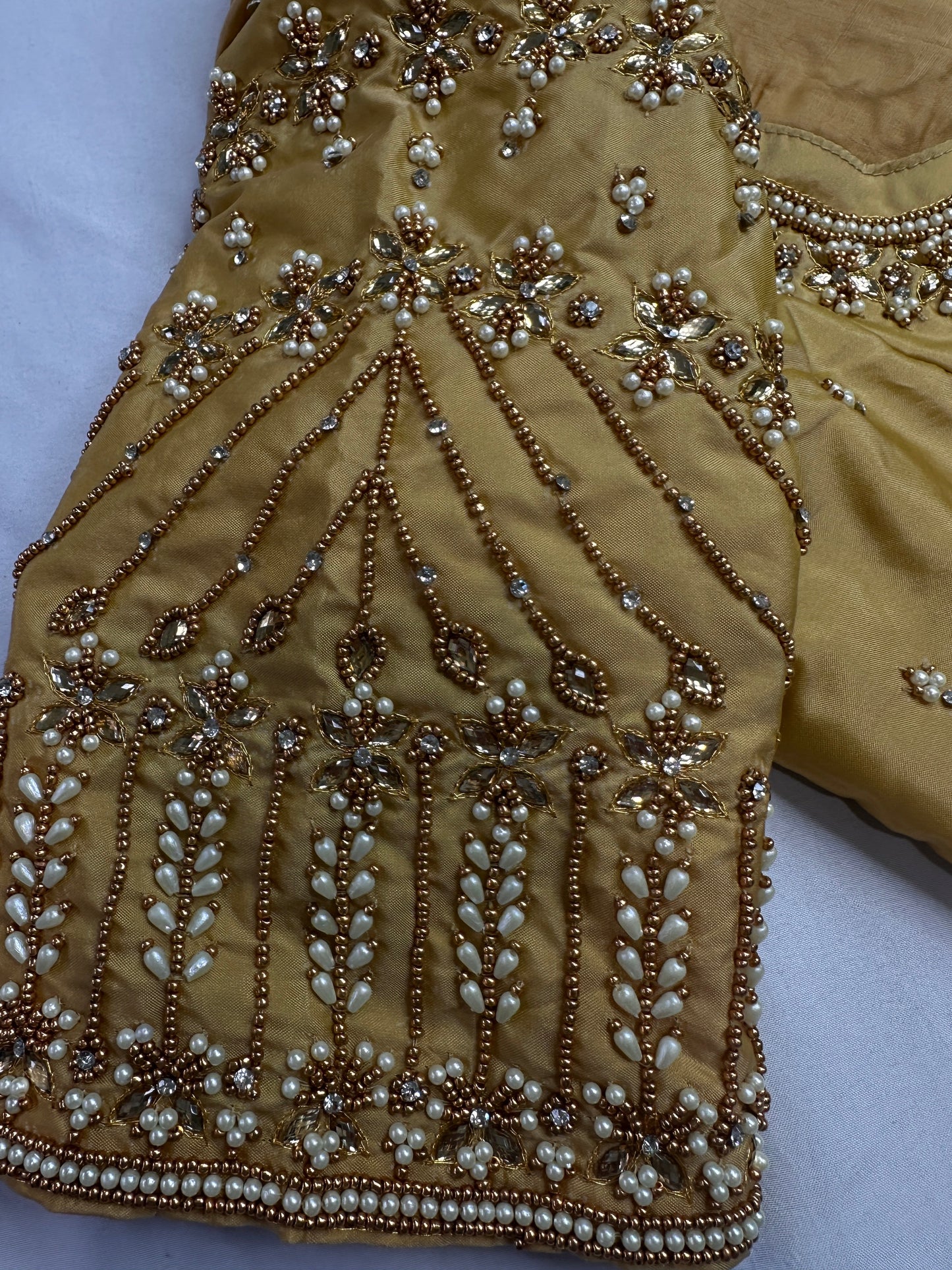 Gold Kardana Pearls Maggam Blouse