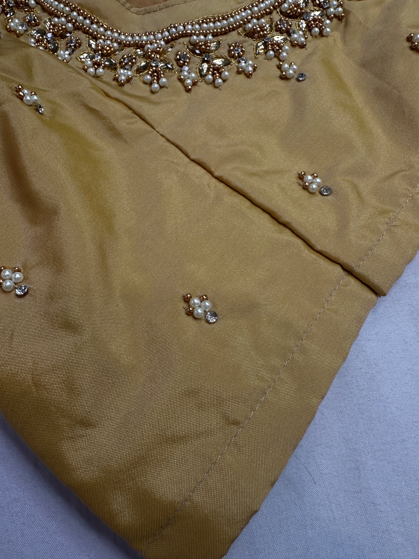 Gold Kardana Pearls Maggam Blouse