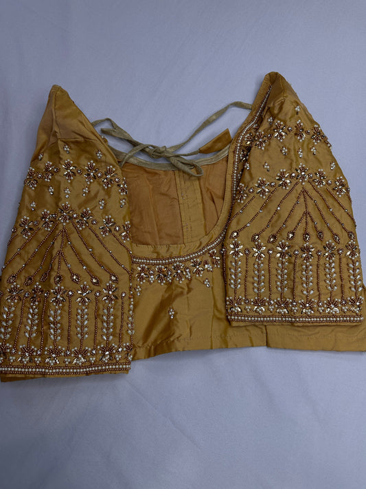 Gold Kardana Pearls Maggam Blouse