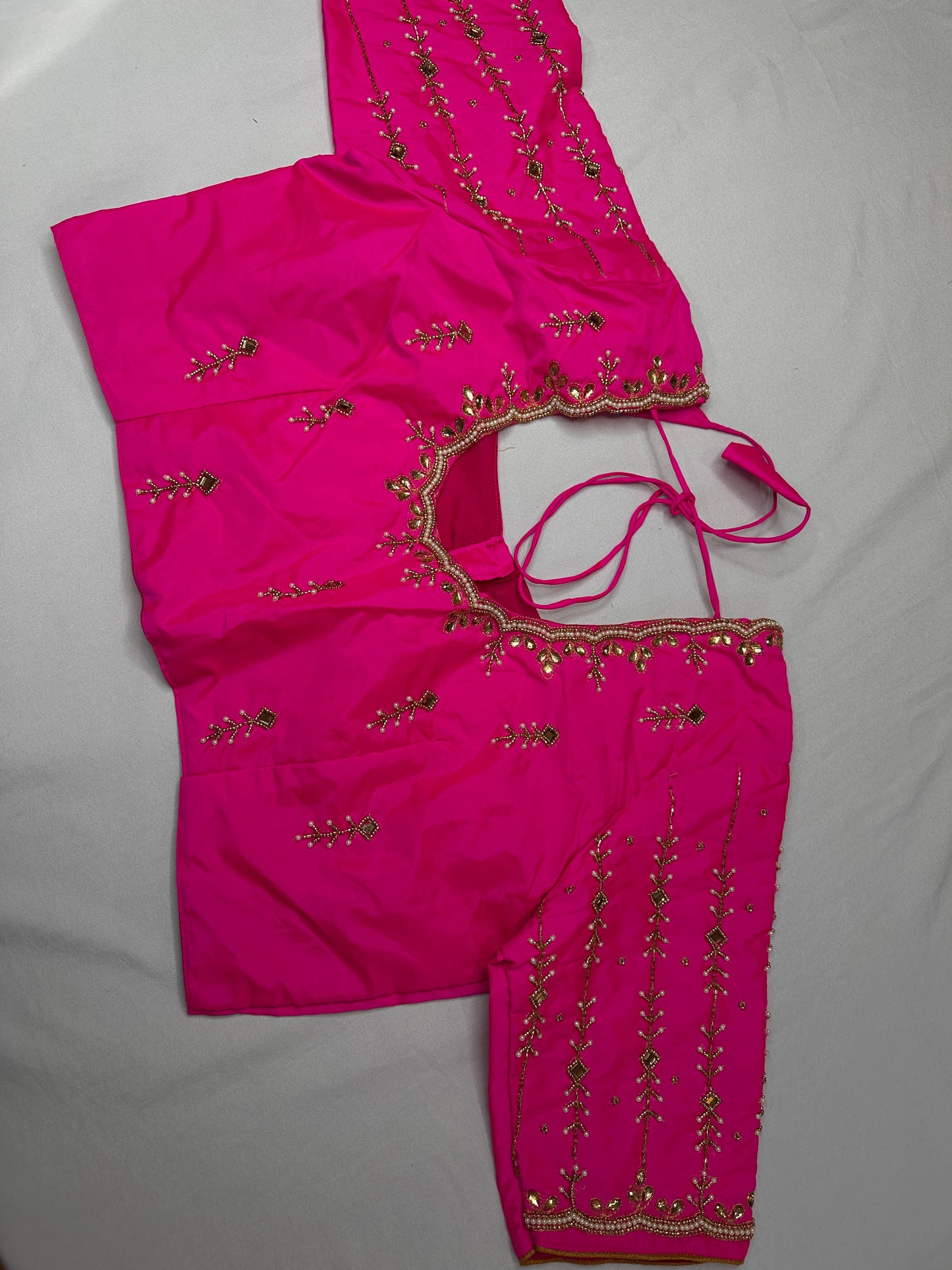 Pink Kardana Pearls Maggam Blouse