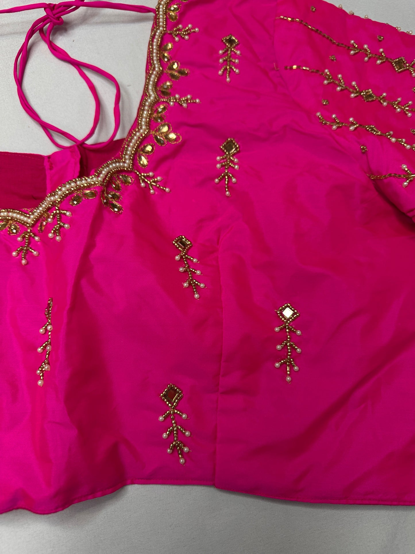 Pink Kardana Pearls Maggam Blouse