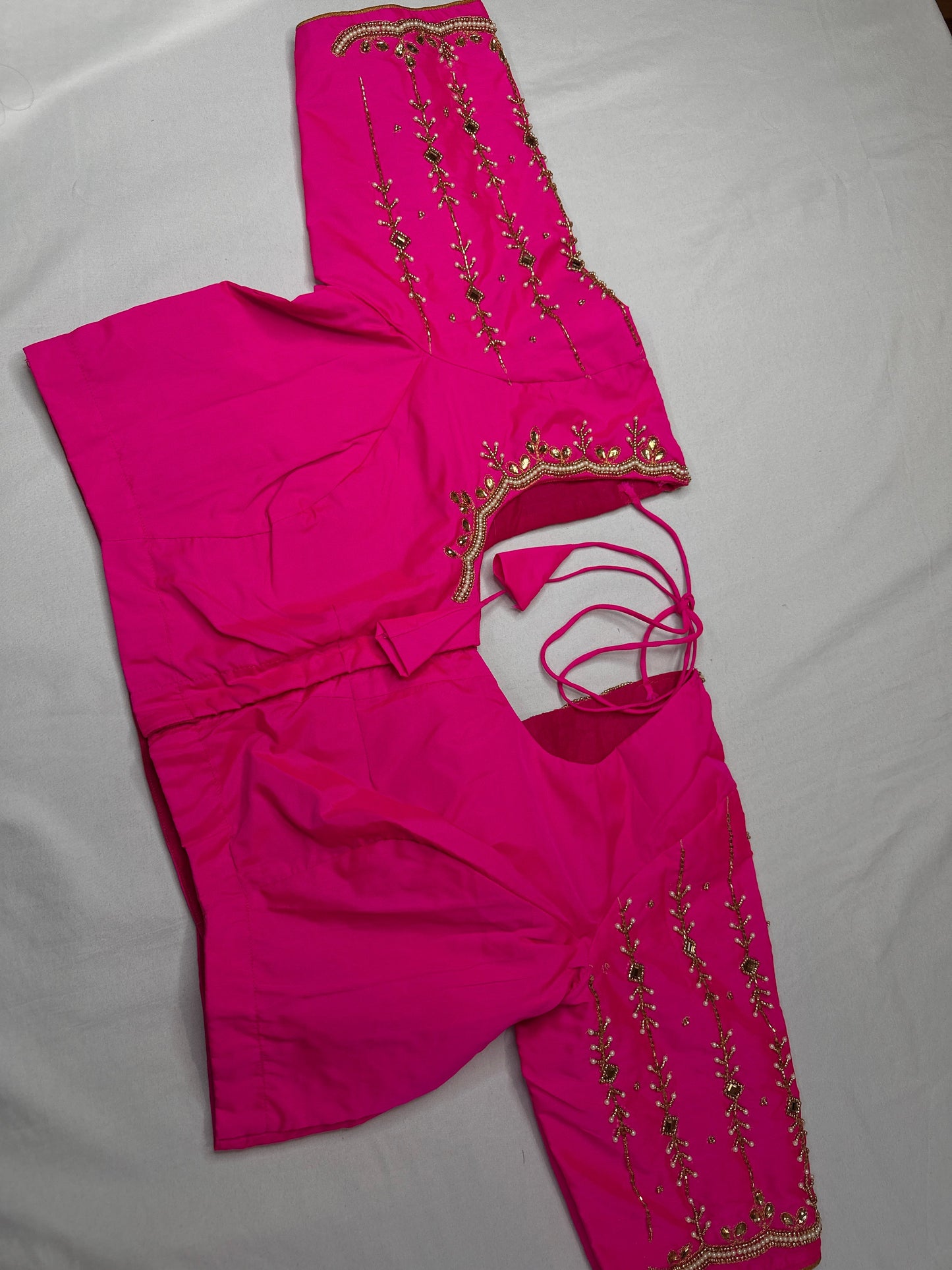 Pink Kardana Pearls Maggam Blouse