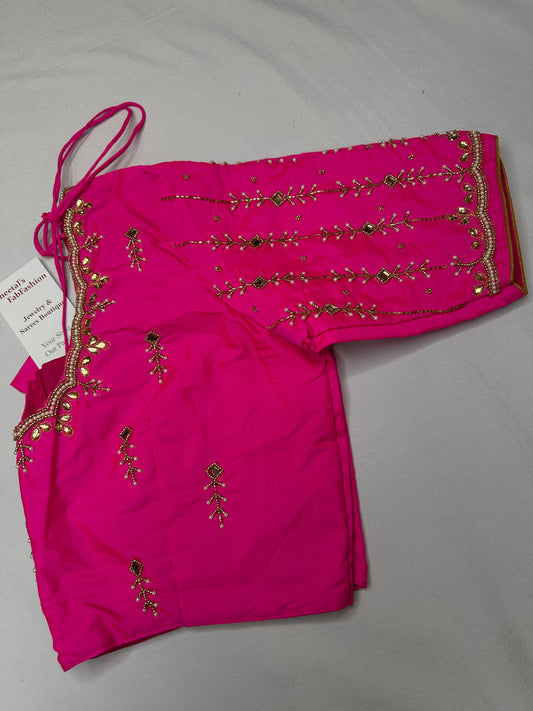 Pink Kardana Pearls Maggam Blouse