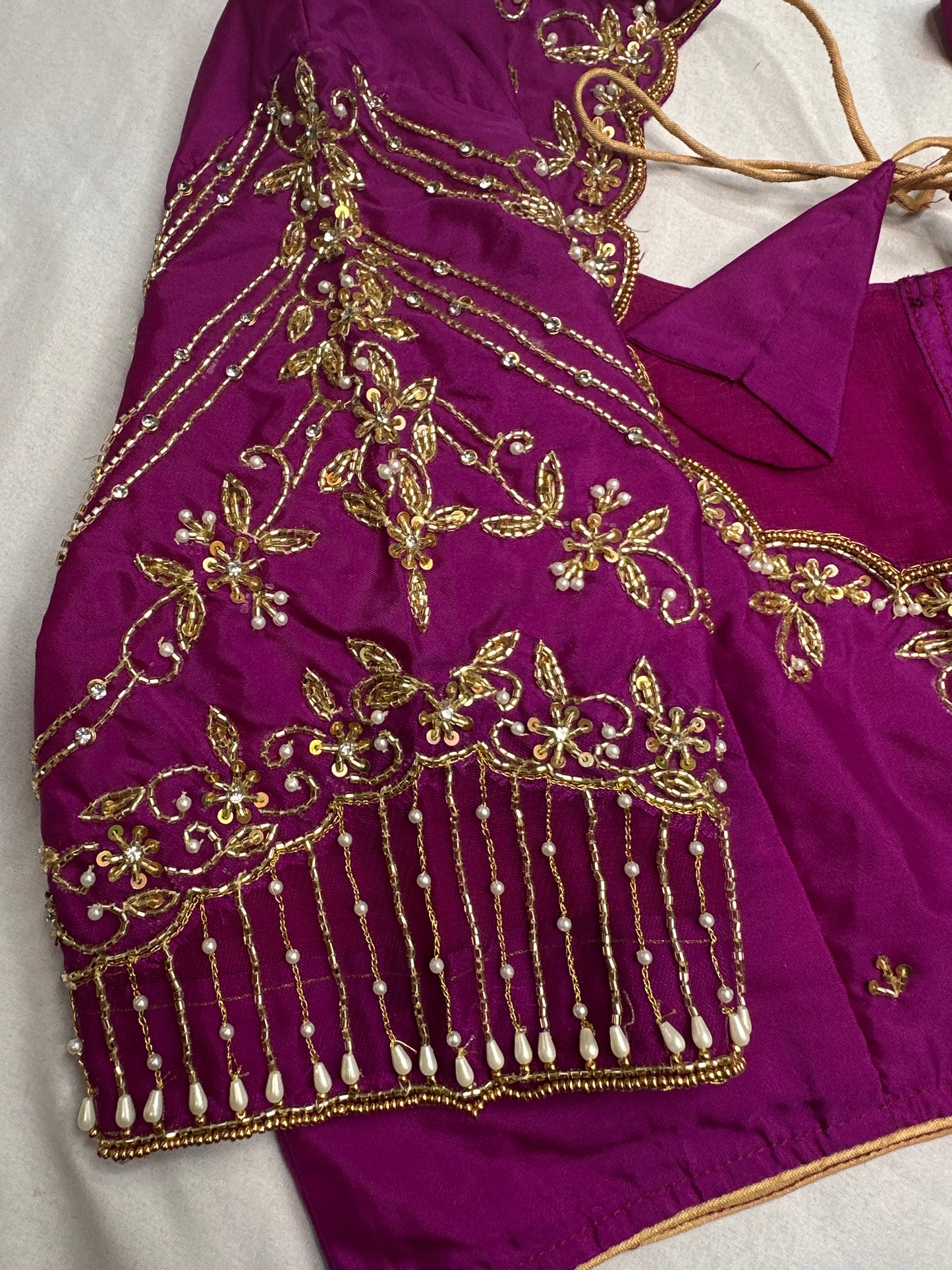 Purple Kardana Net Sleeves Maggam Blouse