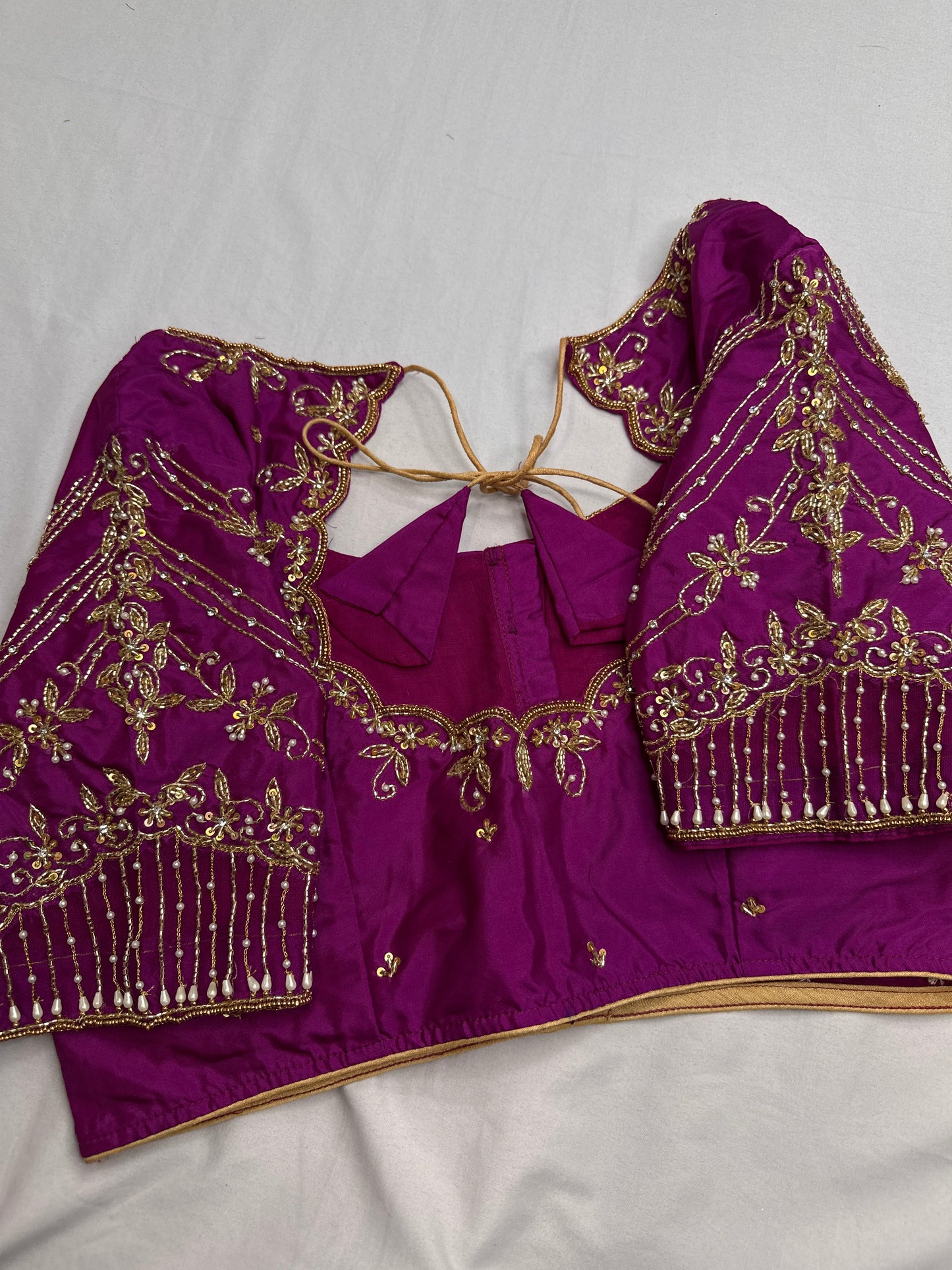 Purple Kardana Net Sleeves Maggam Blouse