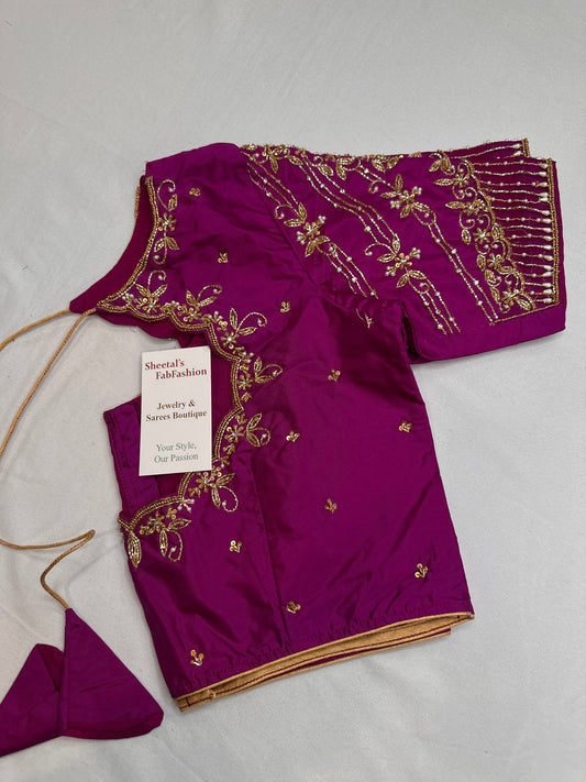 Purple Kardana Net Sleeves Maggam Blouse