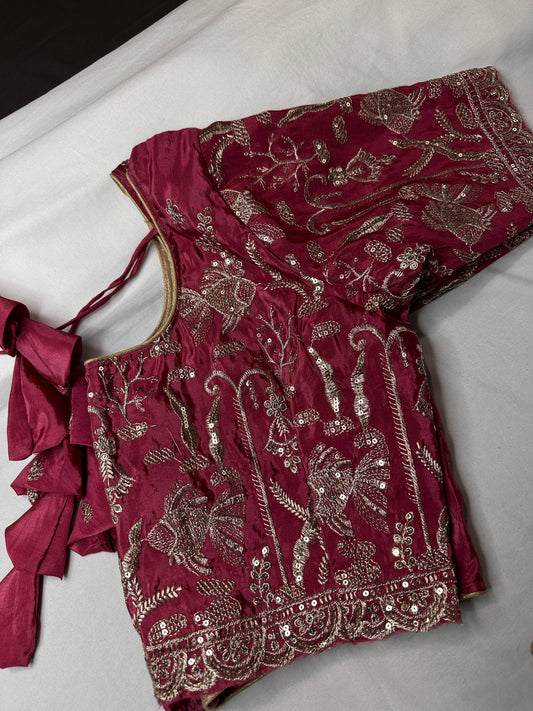 Pink Embroidery Chennon Silk Blouse